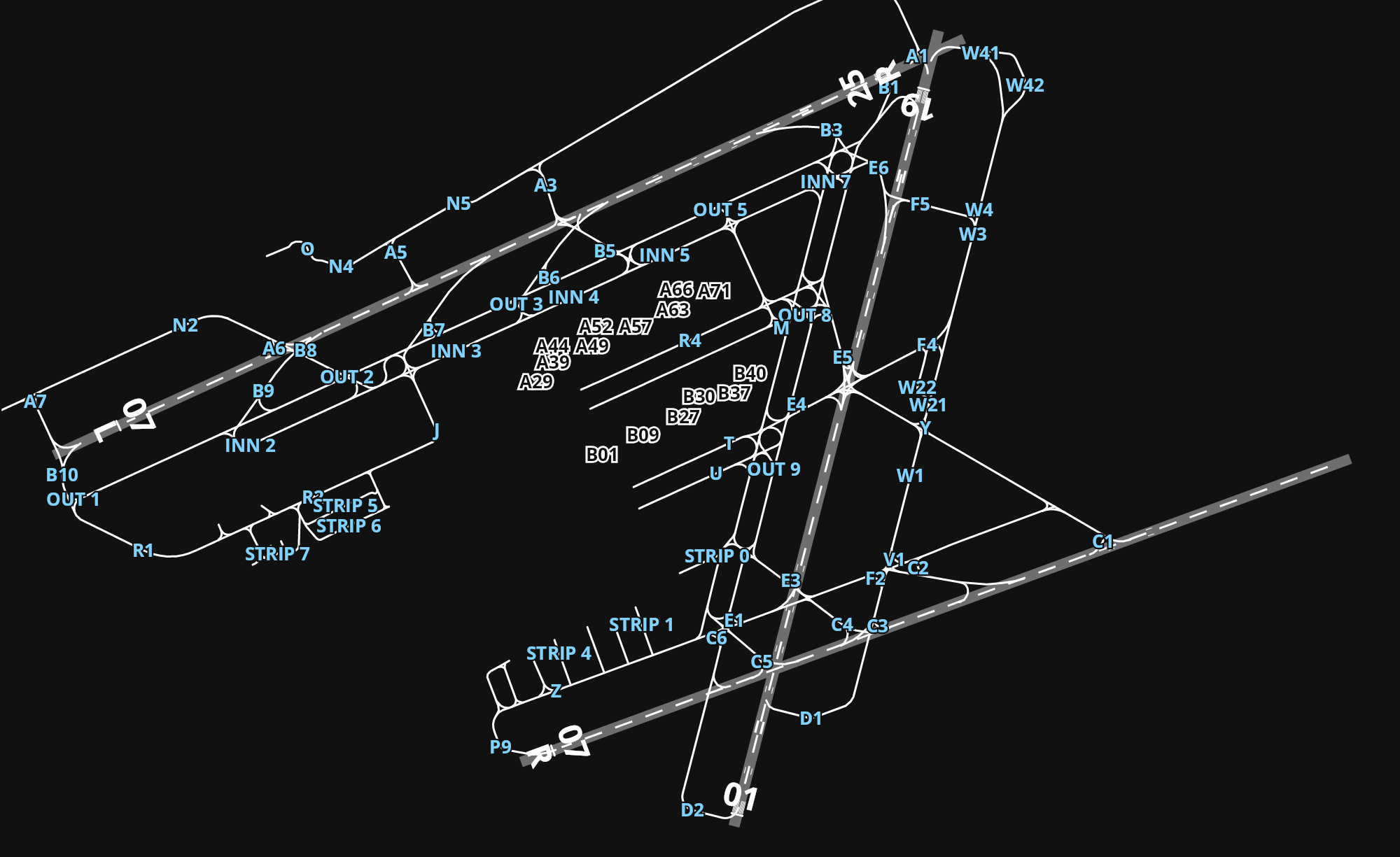EBBR Brussels Airport airport diagram — runways, taxiways and parking stands