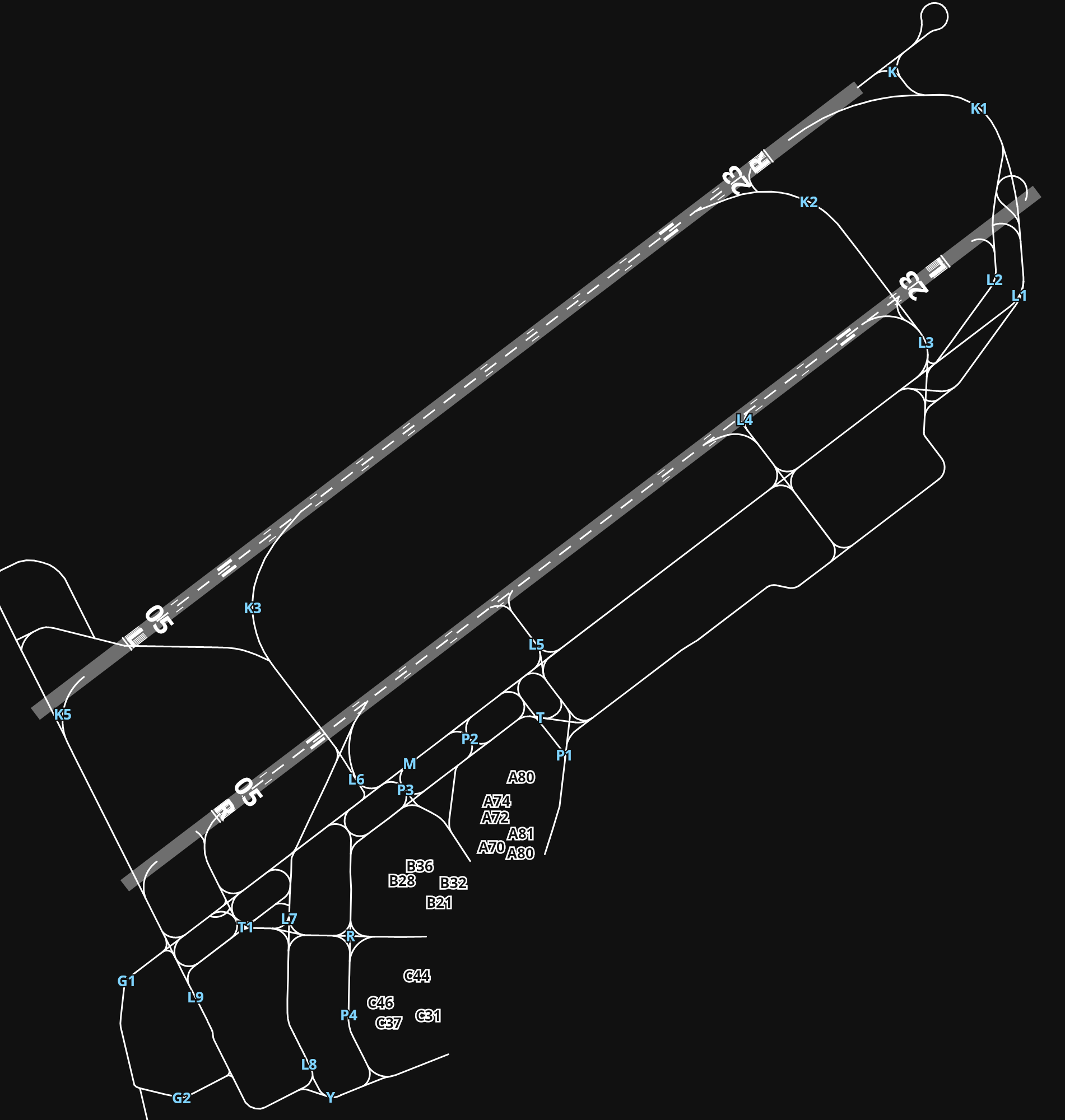 EDDL Düsseldorf Airport airport diagram — runways, taxiways and parking stands