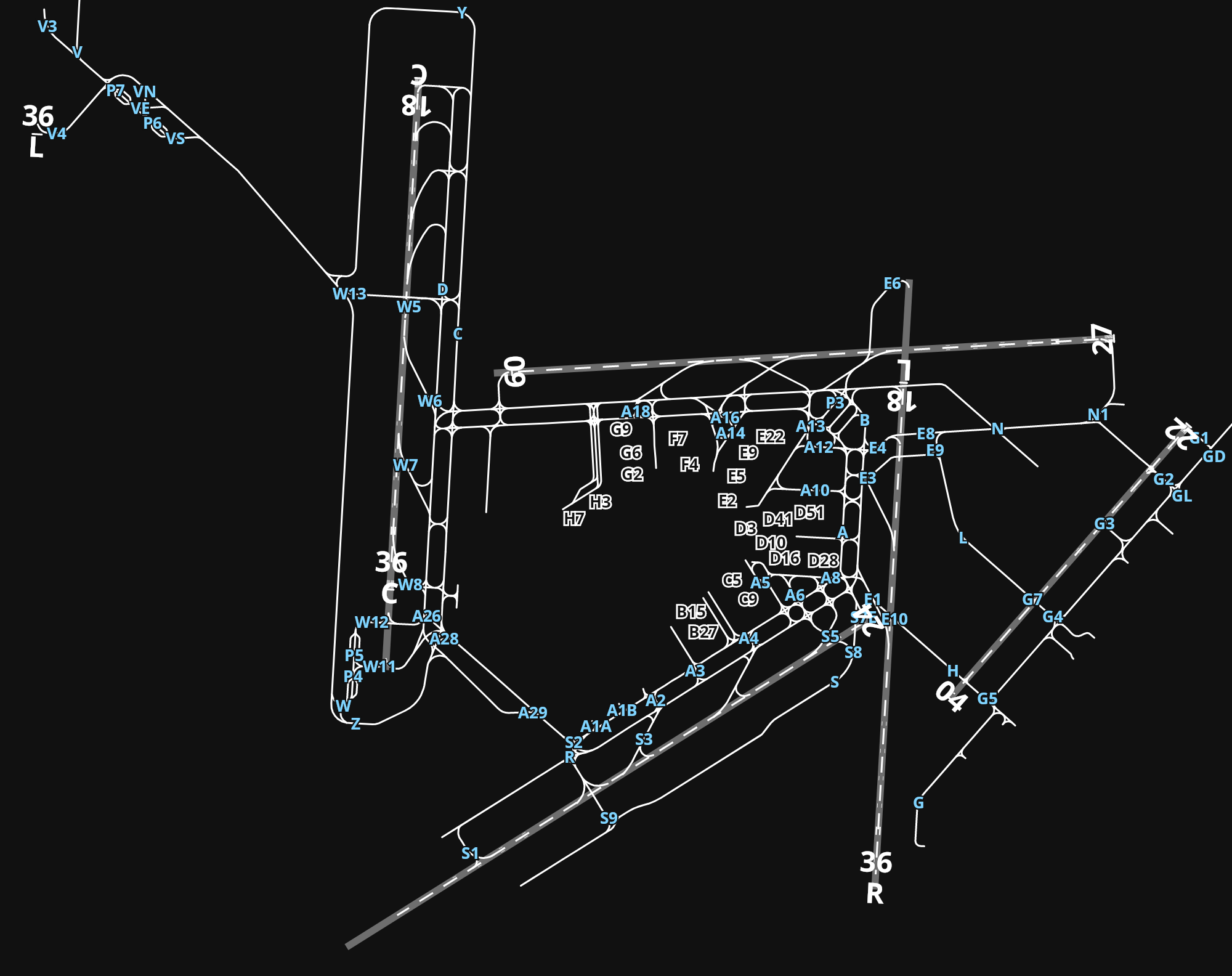EHAM Amsterdam Airport Schiphol airport diagram — runways, taxiways and parking stands