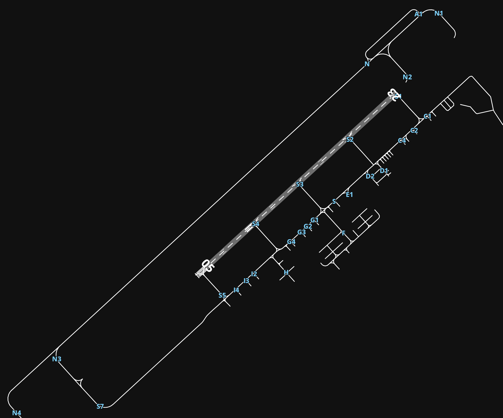 EHLE Lelystad Airport airport diagram — runways, taxiways and parking stands