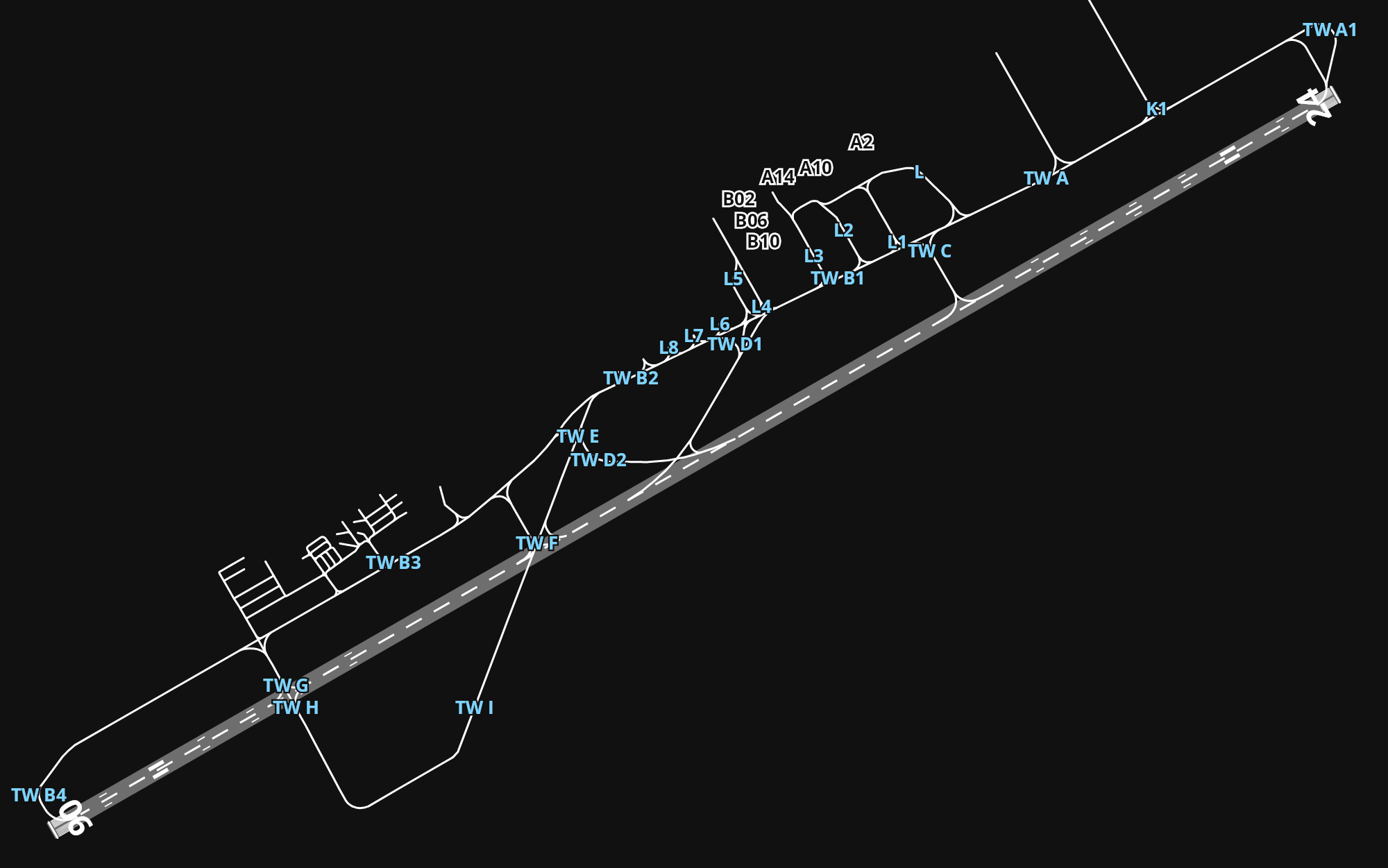 ELLX Luxembourg-Findel International Airport airport diagram — runways, taxiways and parking stands