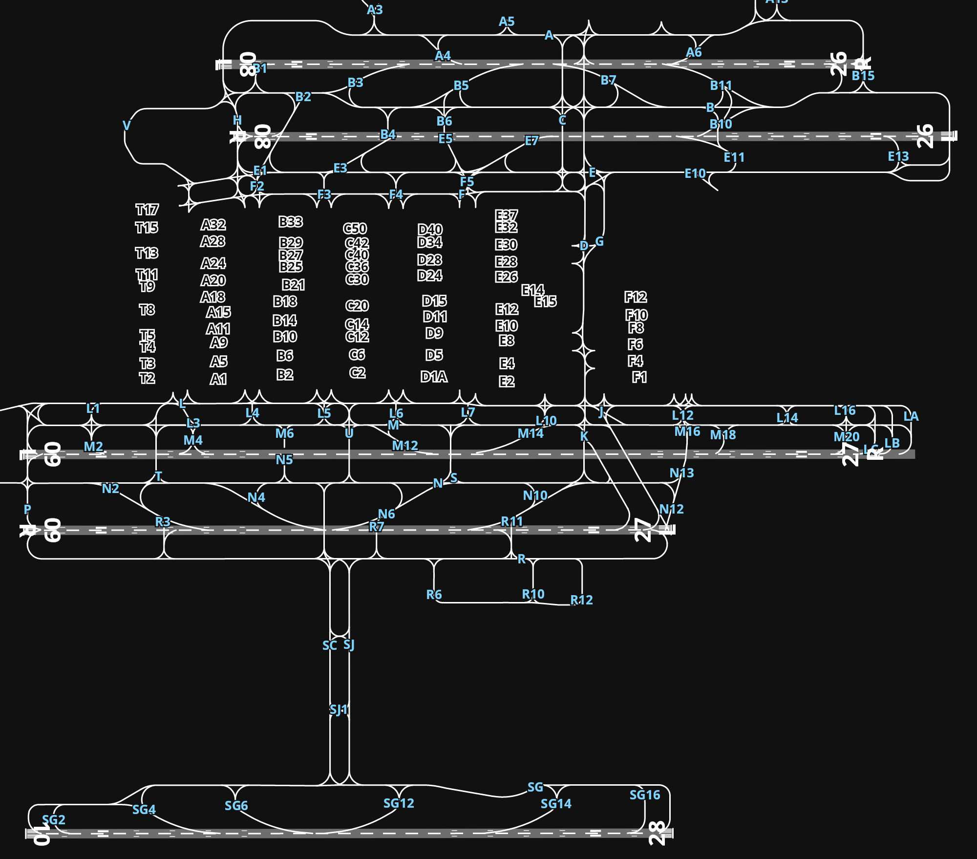 KATL Hartsfield Jackson Atlanta International Airport airport diagram — runways, taxiways and parking stands