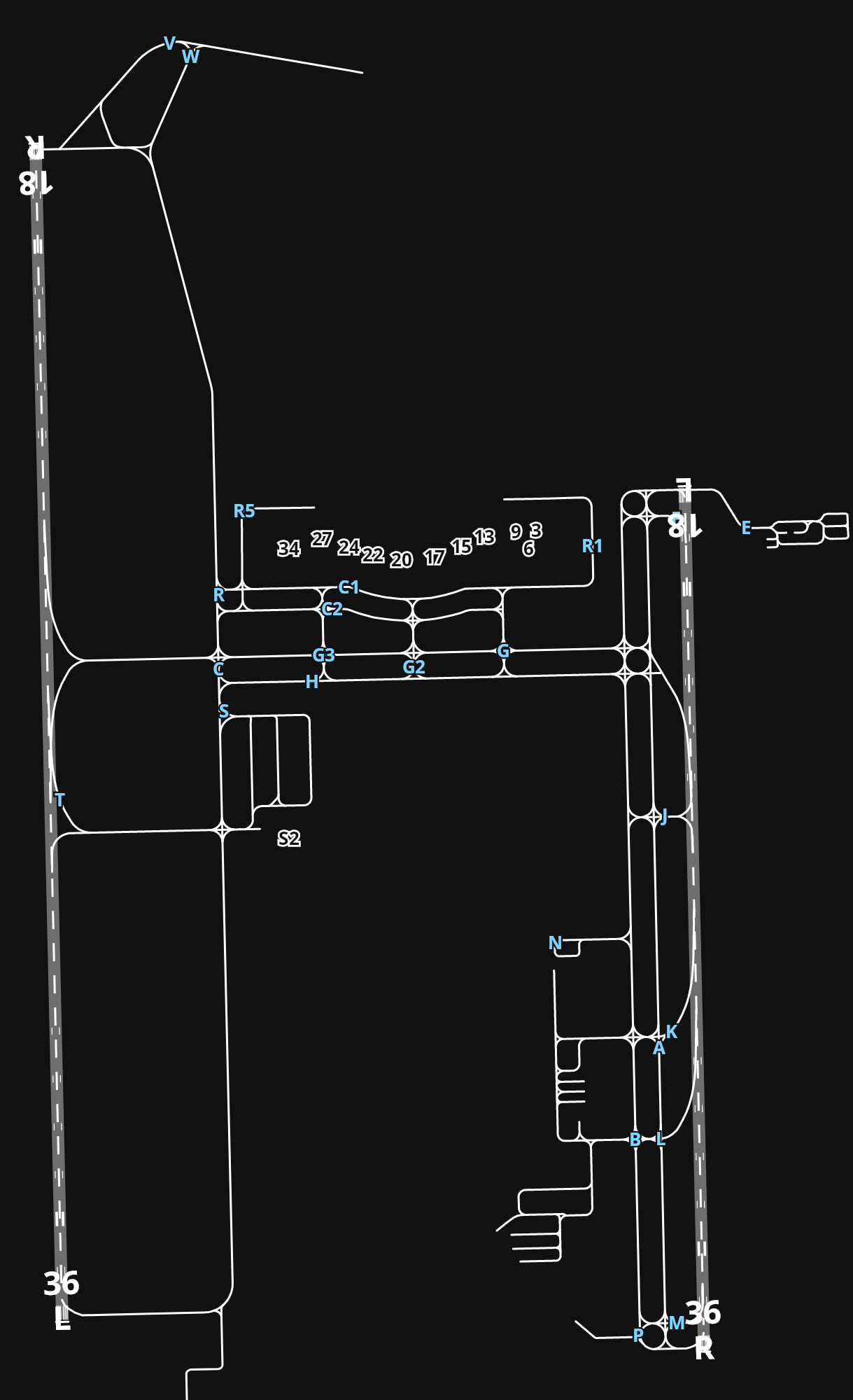 KAUS Austin Bergstrom International Airport airport diagram — runways, taxiways and parking stands