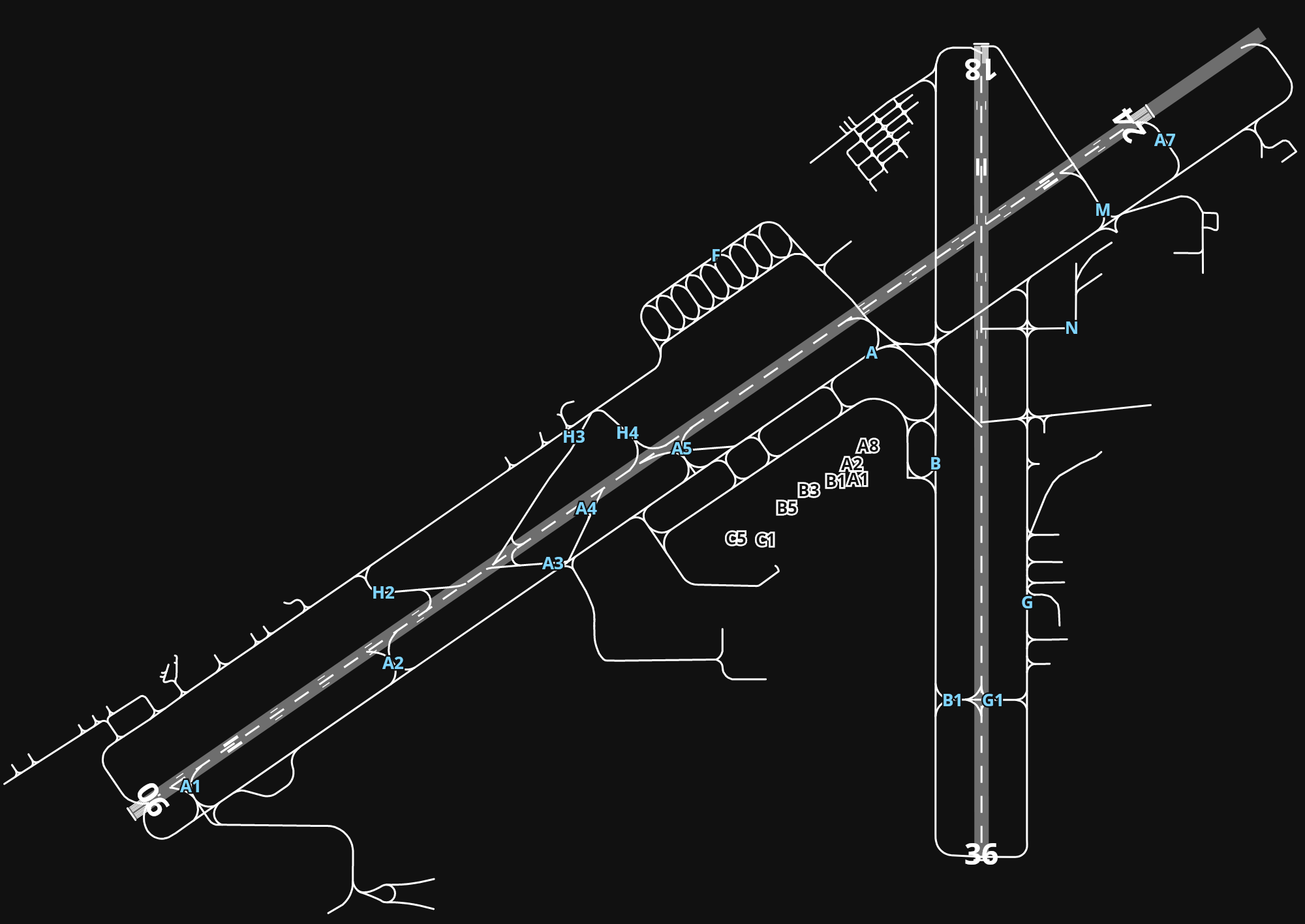 KBHM Birmingham-Shuttlesworth International Airport airport diagram — runways, taxiways and parking stands