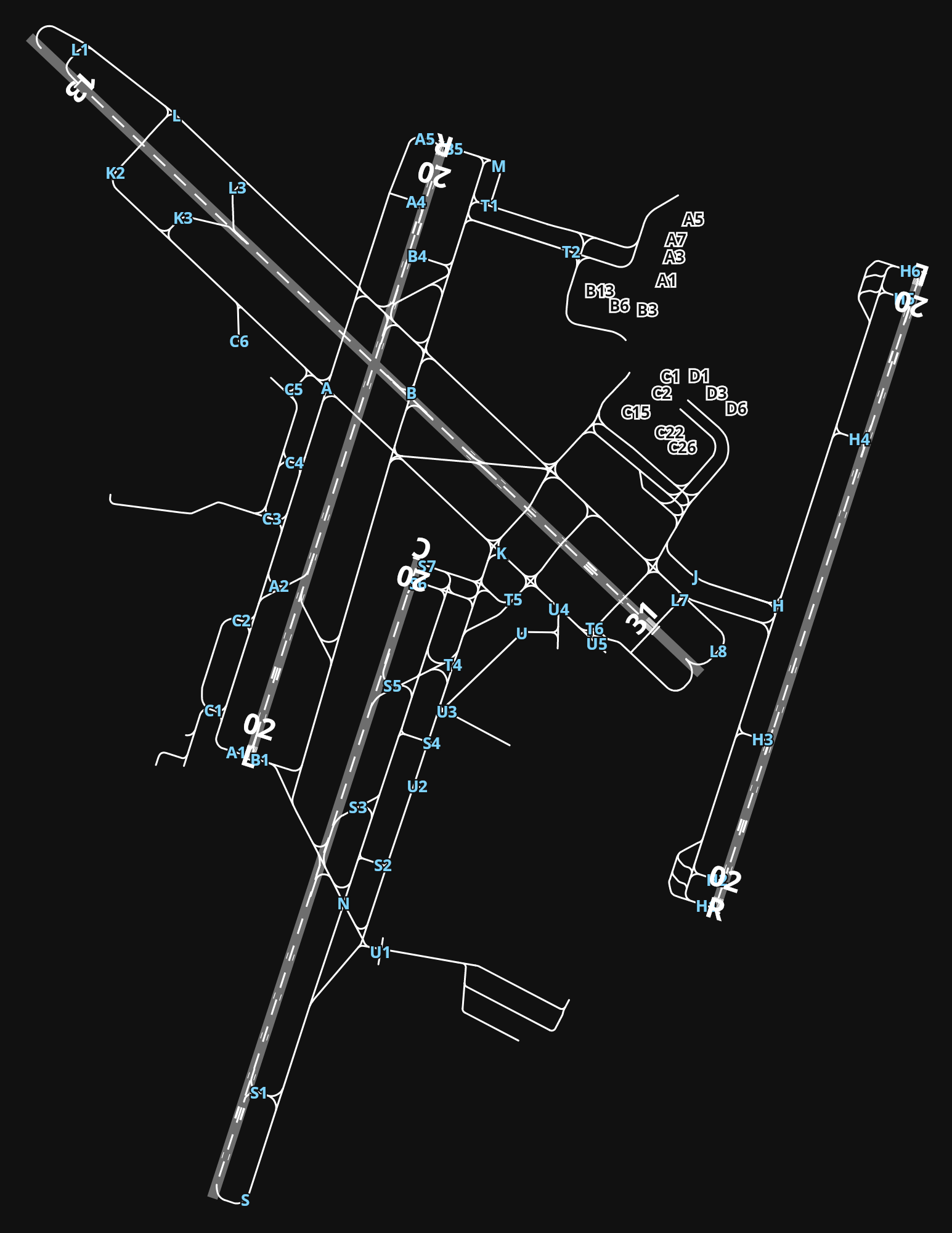 KBNA Nashville International Airport airport diagram — runways, taxiways and parking stands