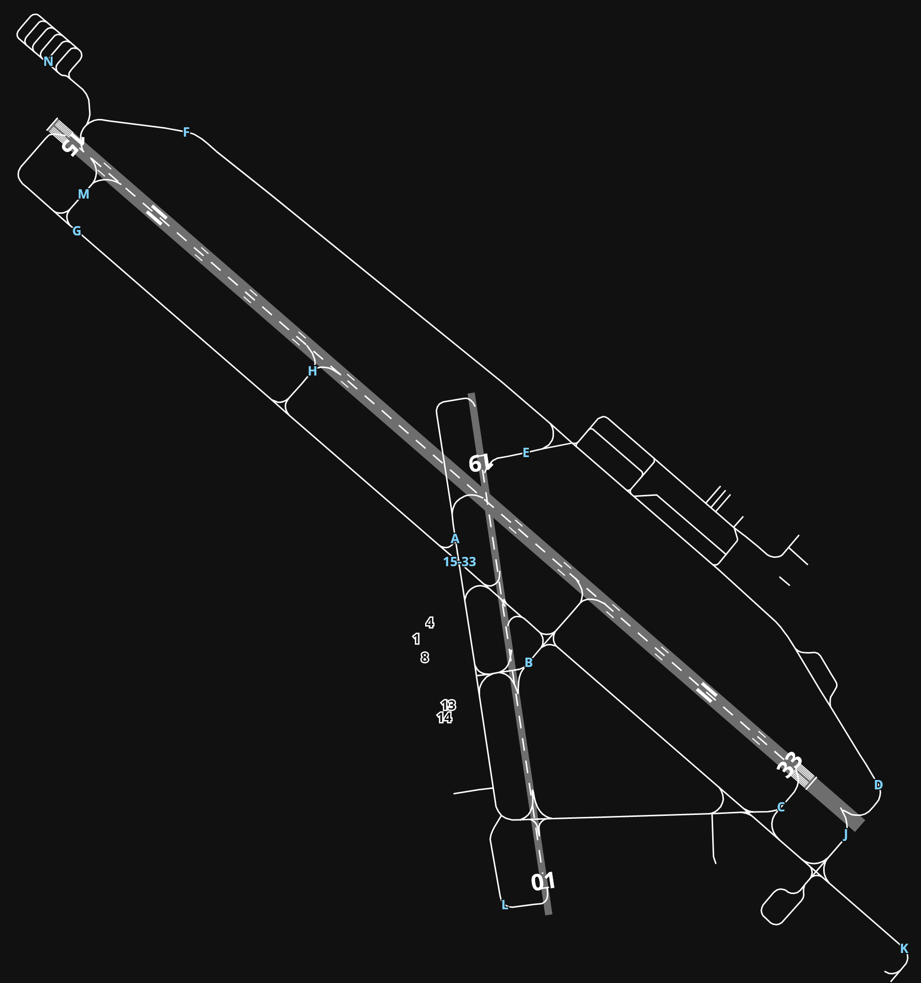 KBTV Burlington International Airport airport diagram — runways, taxiways and parking stands