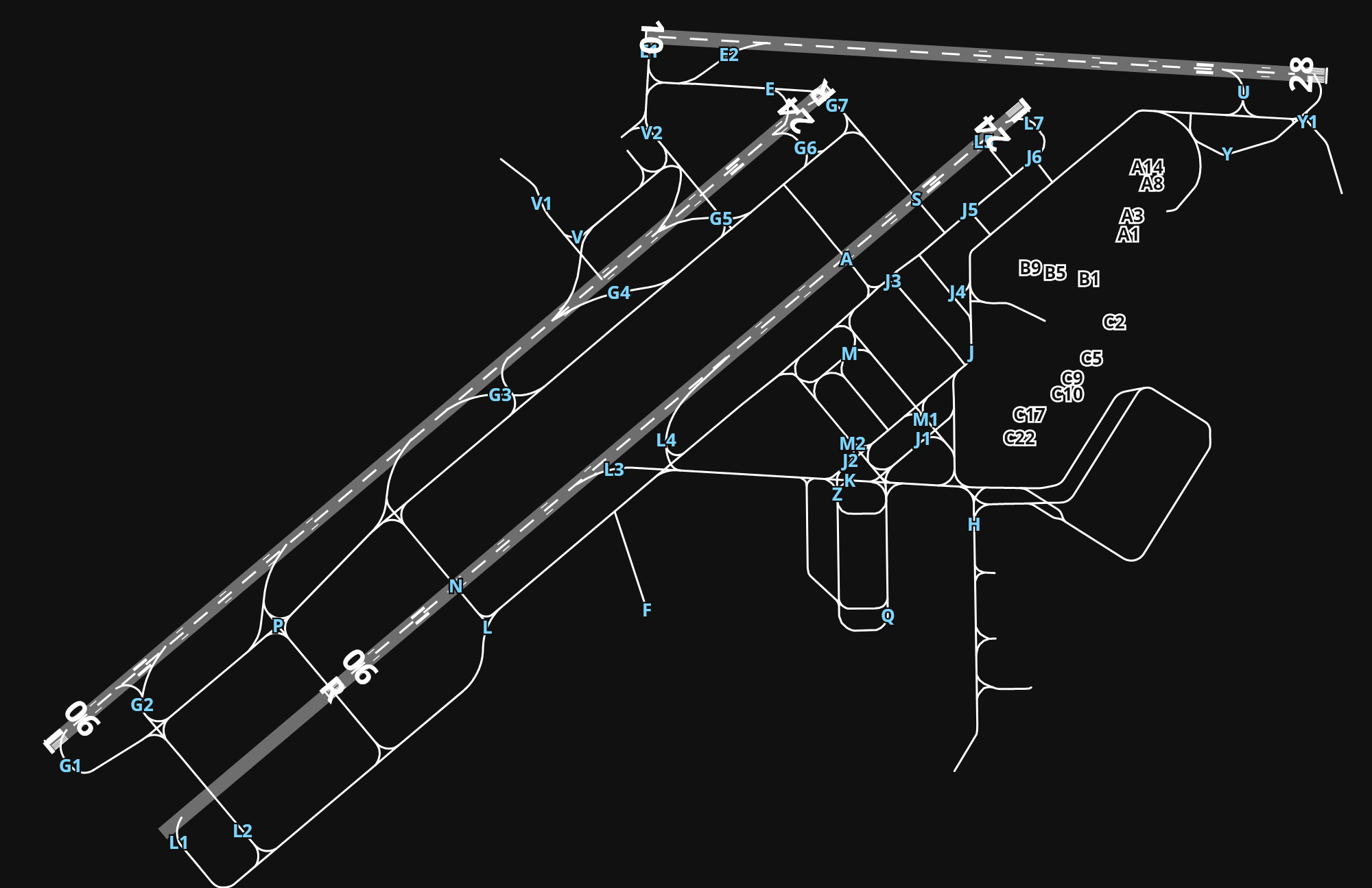 KCLE Cleveland Hopkins International Airport airport diagram — runways, taxiways and parking stands
