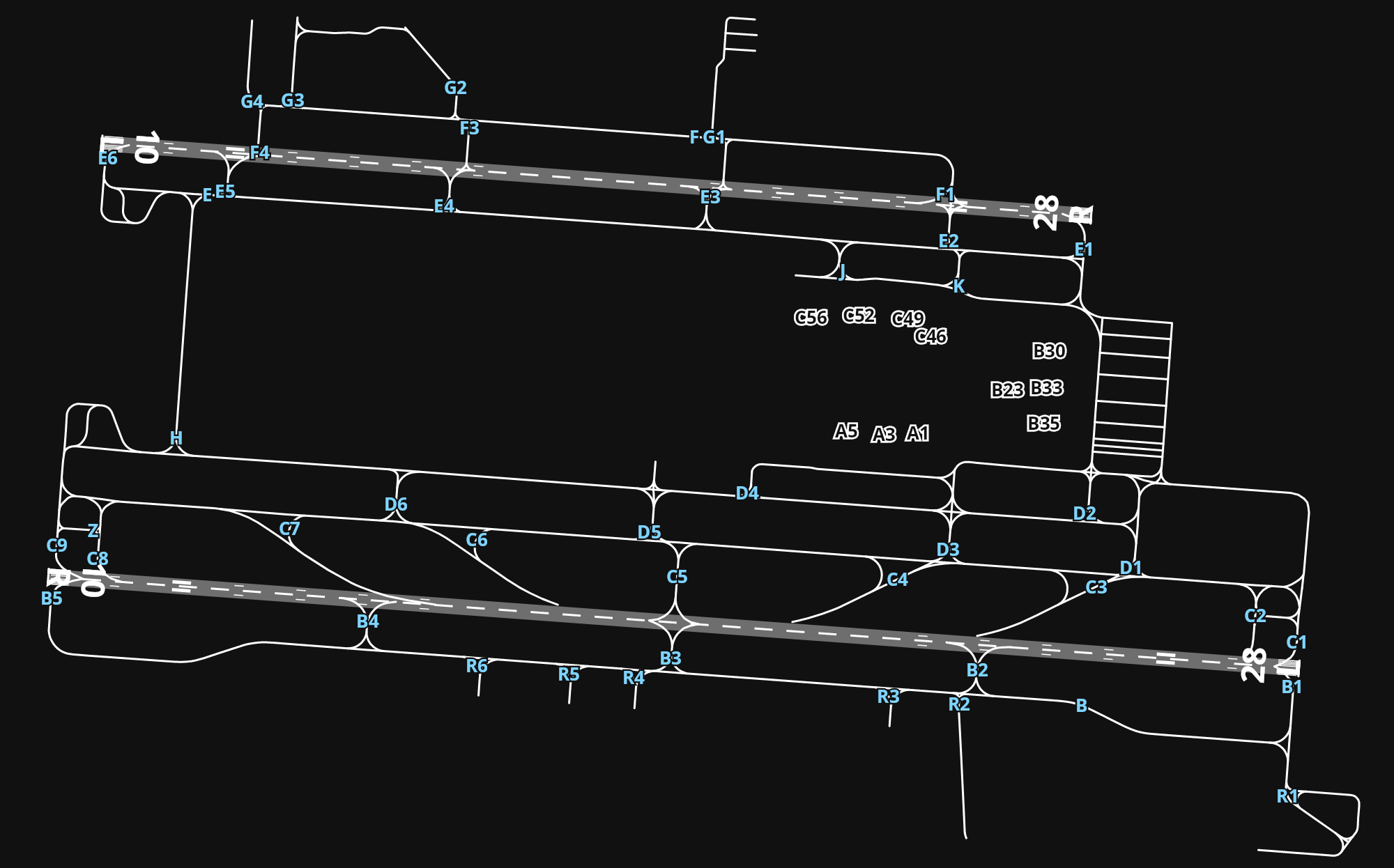KCMH John Glenn Columbus International Airport airport diagram — runways, taxiways and parking stands