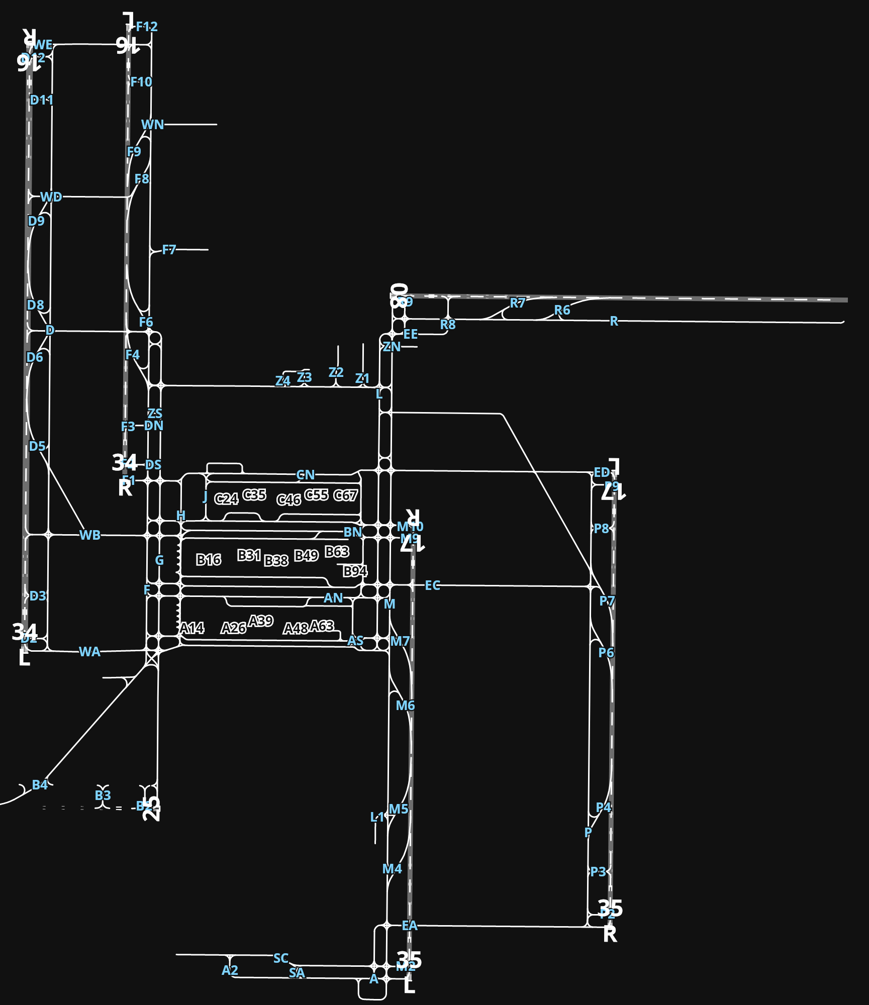 KDEN Denver International Airport airport diagram — runways, taxiways and parking stands