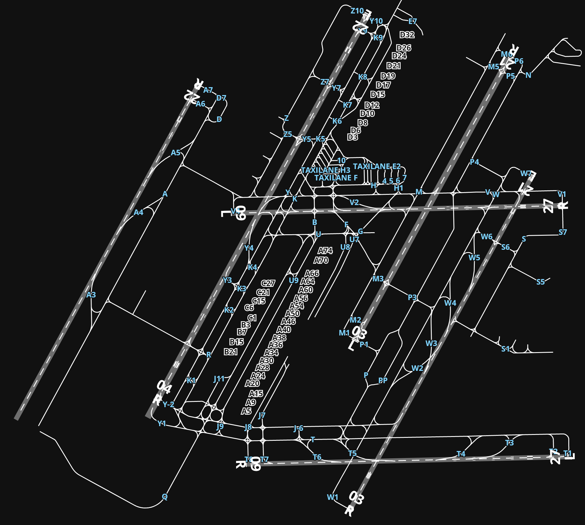 KDTW Detroit Metropolitan Wayne County Airport airport diagram — runways, taxiways and parking stands