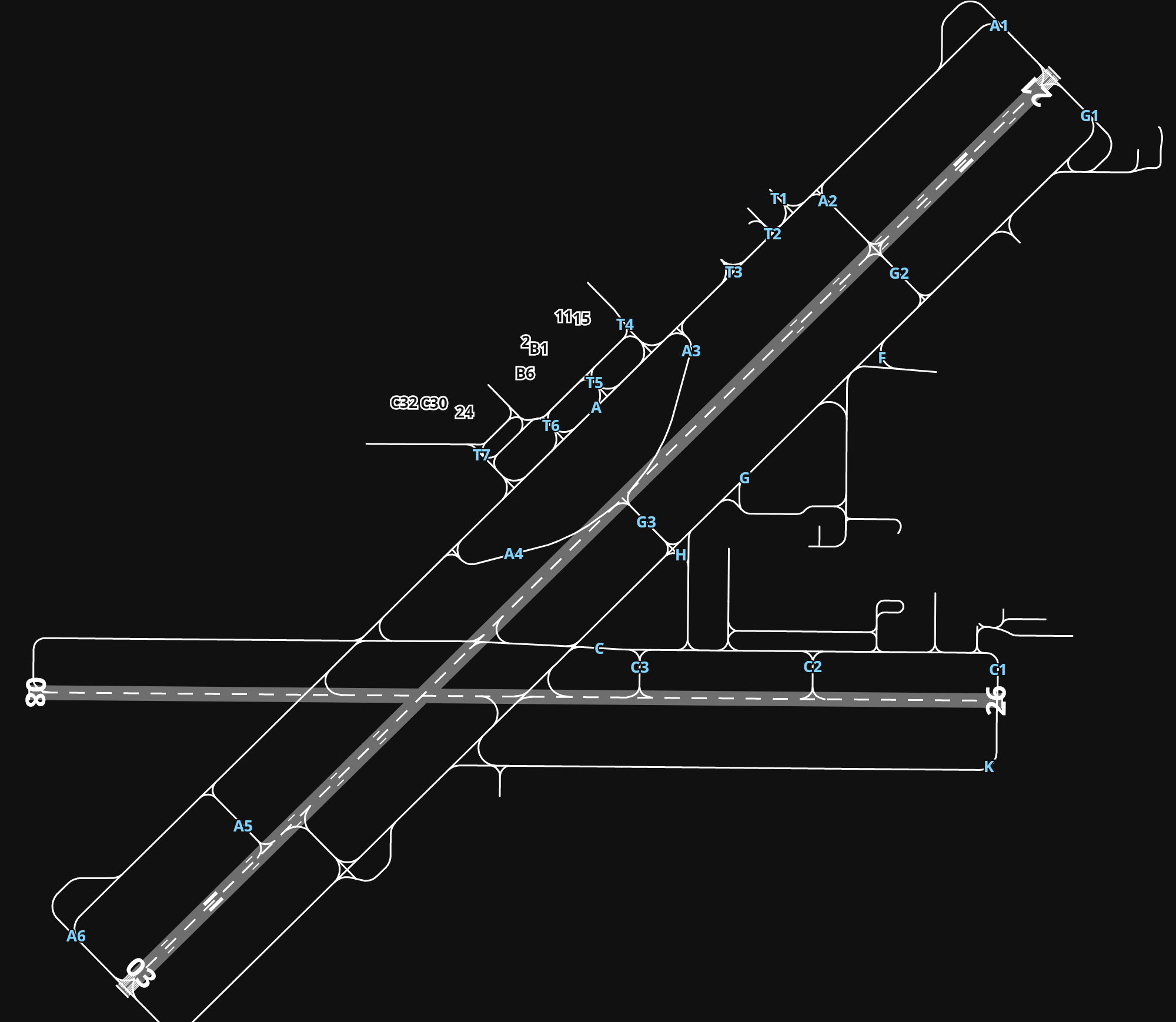 KGEG Spokane International Airport airport diagram — runways, taxiways and parking stands