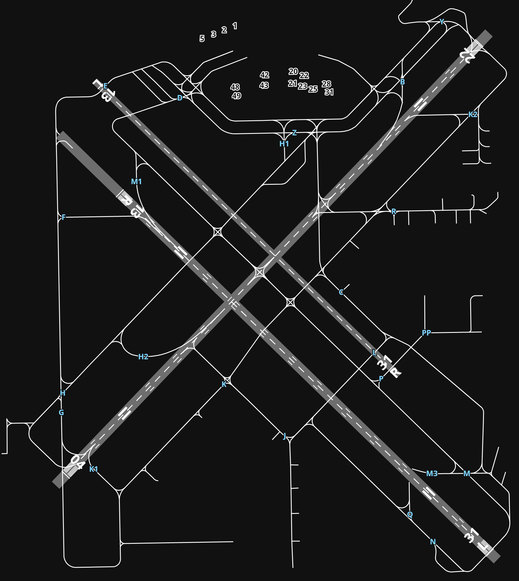 KHOU William P Hobby Airport airport diagram — runways, taxiways and parking stands