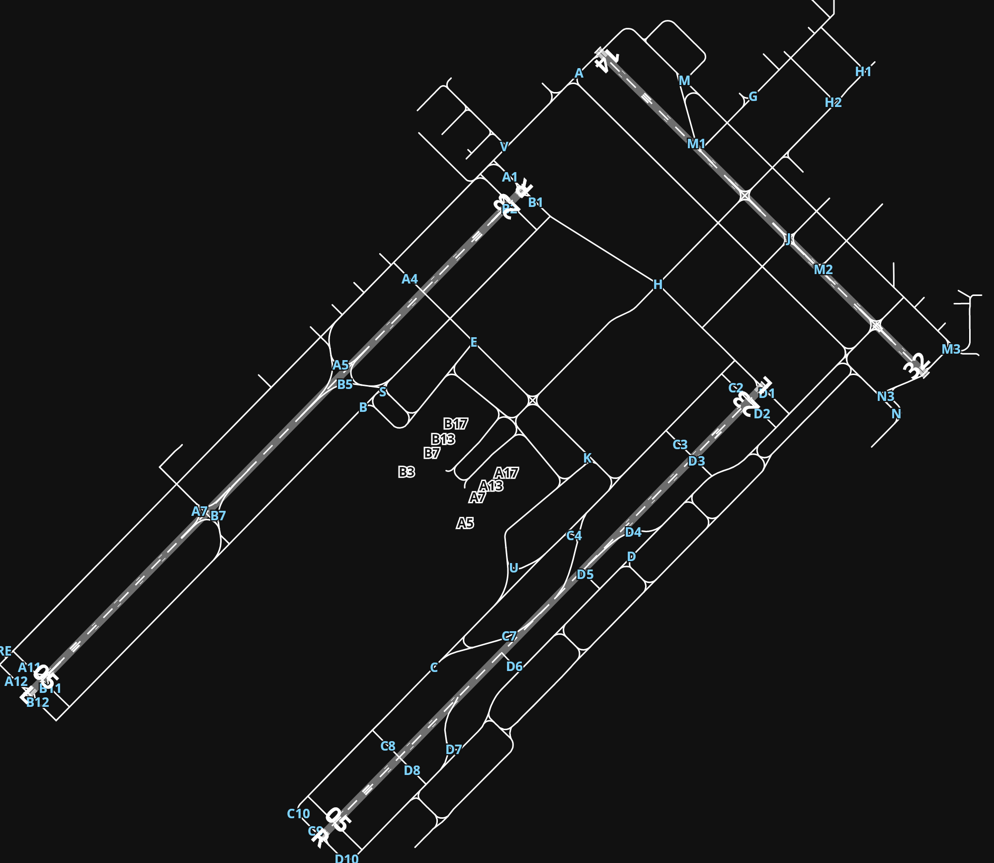 KIND Indianapolis International Airport airport diagram — runways, taxiways and parking stands