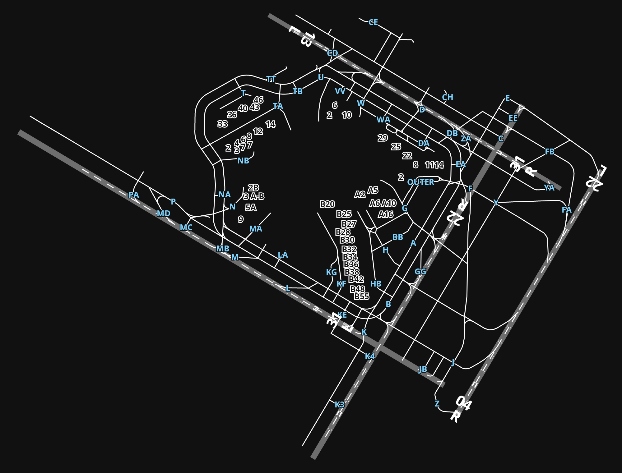 KJFK John F Kennedy International Airport airport diagram — runways, taxiways and parking stands