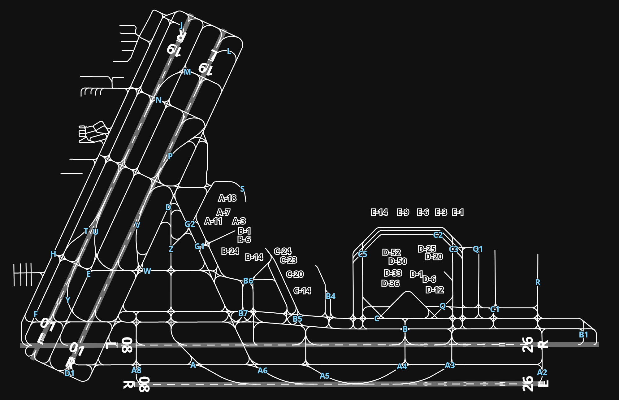 KLAS Harry Reid International Airport airport diagram — runways, taxiways and parking stands