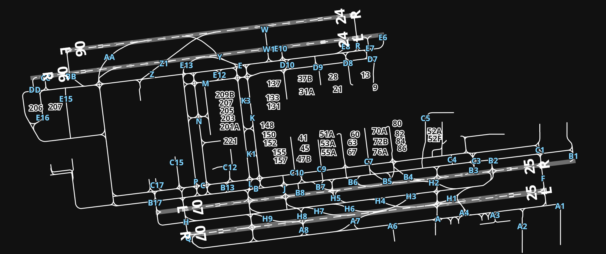 KLAX Los Angeles International Airport airport diagram — runways, taxiways and parking stands