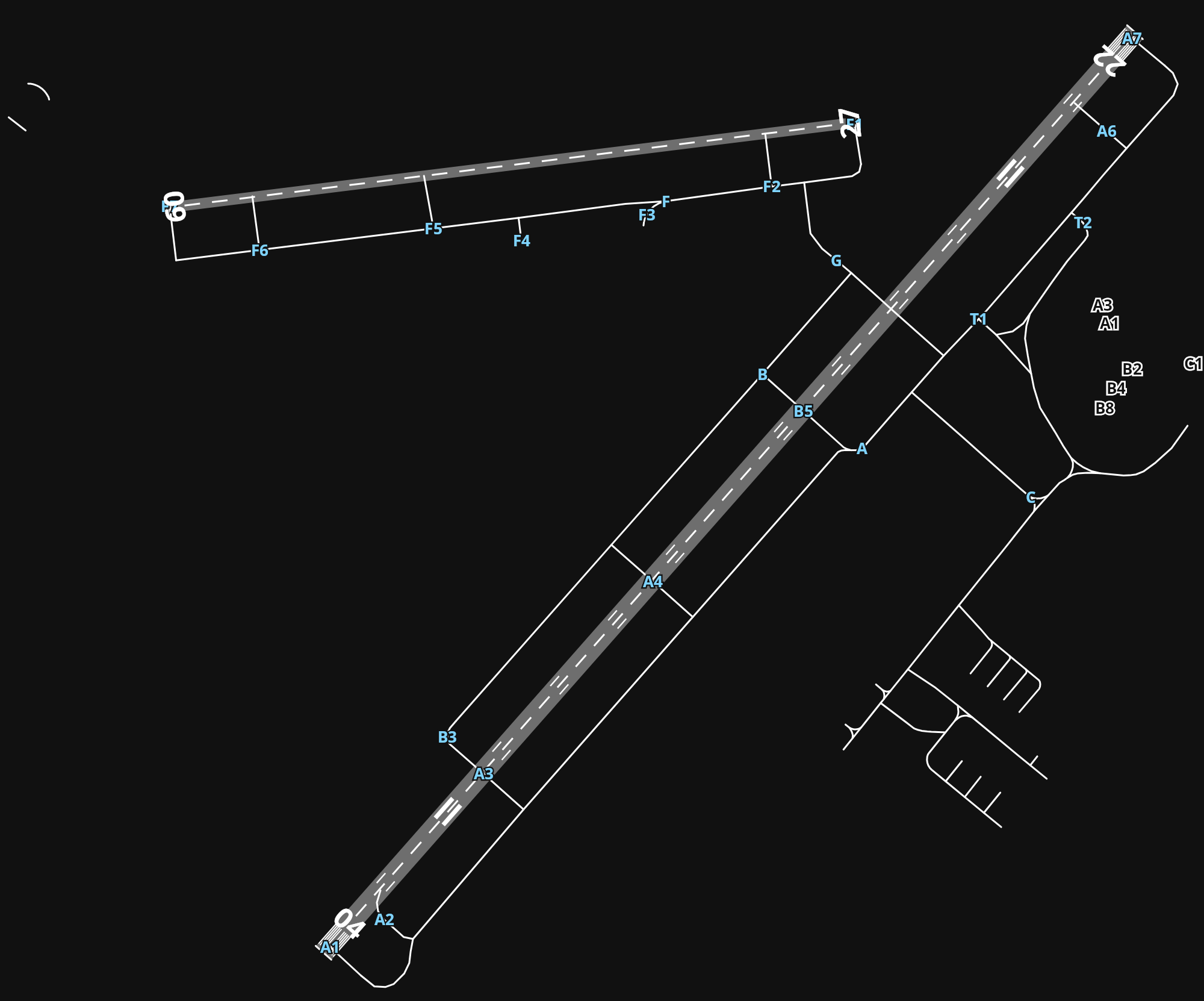 KLEX Blue Grass Airport airport diagram — runways, taxiways and parking stands