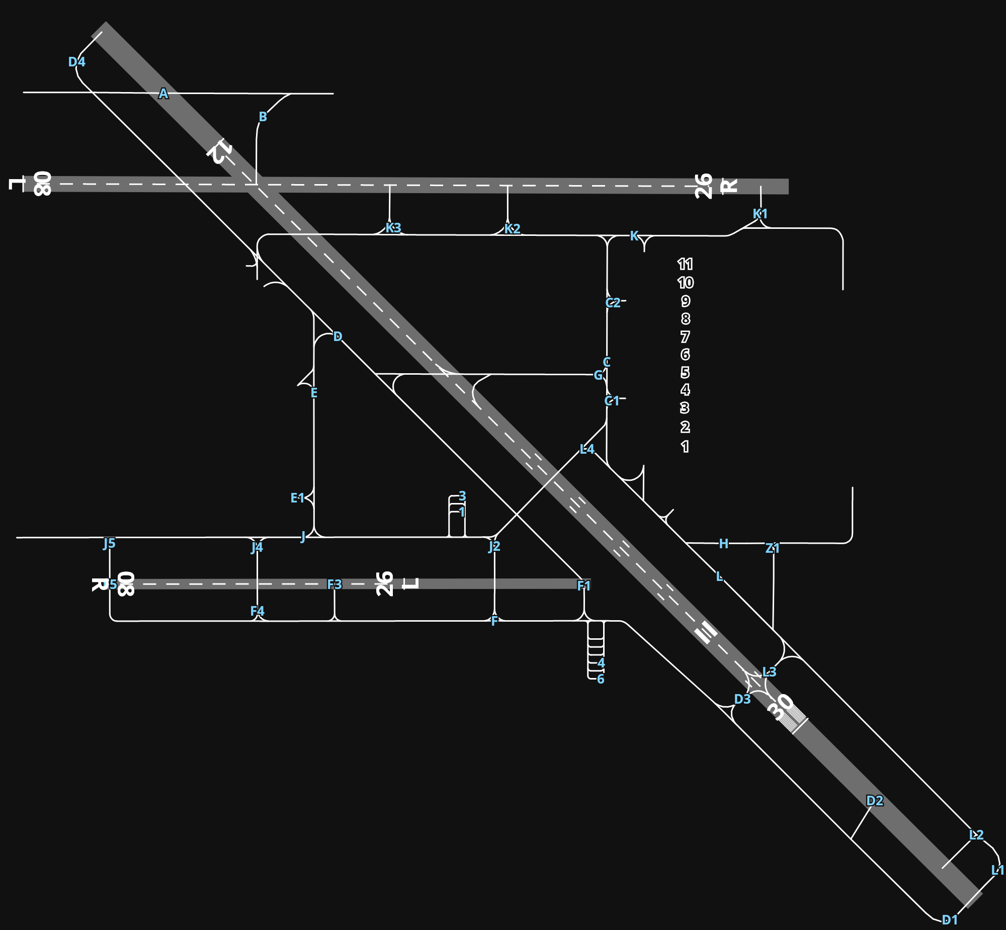 KLGB Long Beach Airport (Daugherty Field) airport diagram — runways, taxiways and parking stands