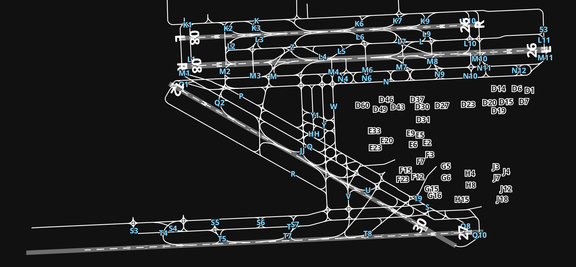 KMIA Miami International Airport airport diagram — runways, taxiways and parking stands