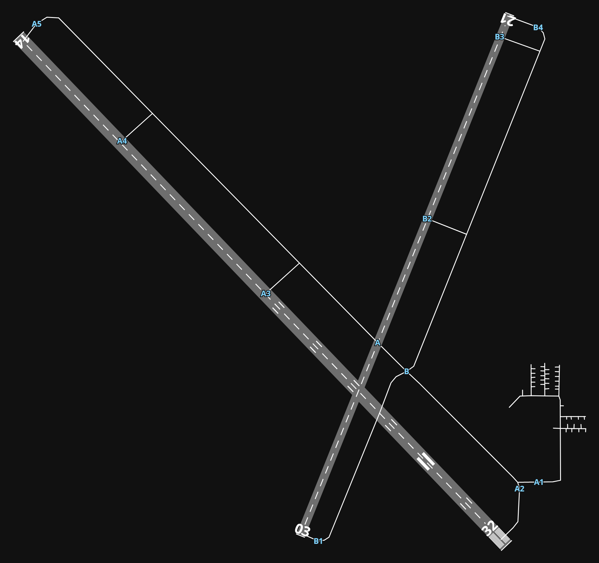 KMIE Delaware County Rgnl airport diagram — runways, taxiways and parking stands