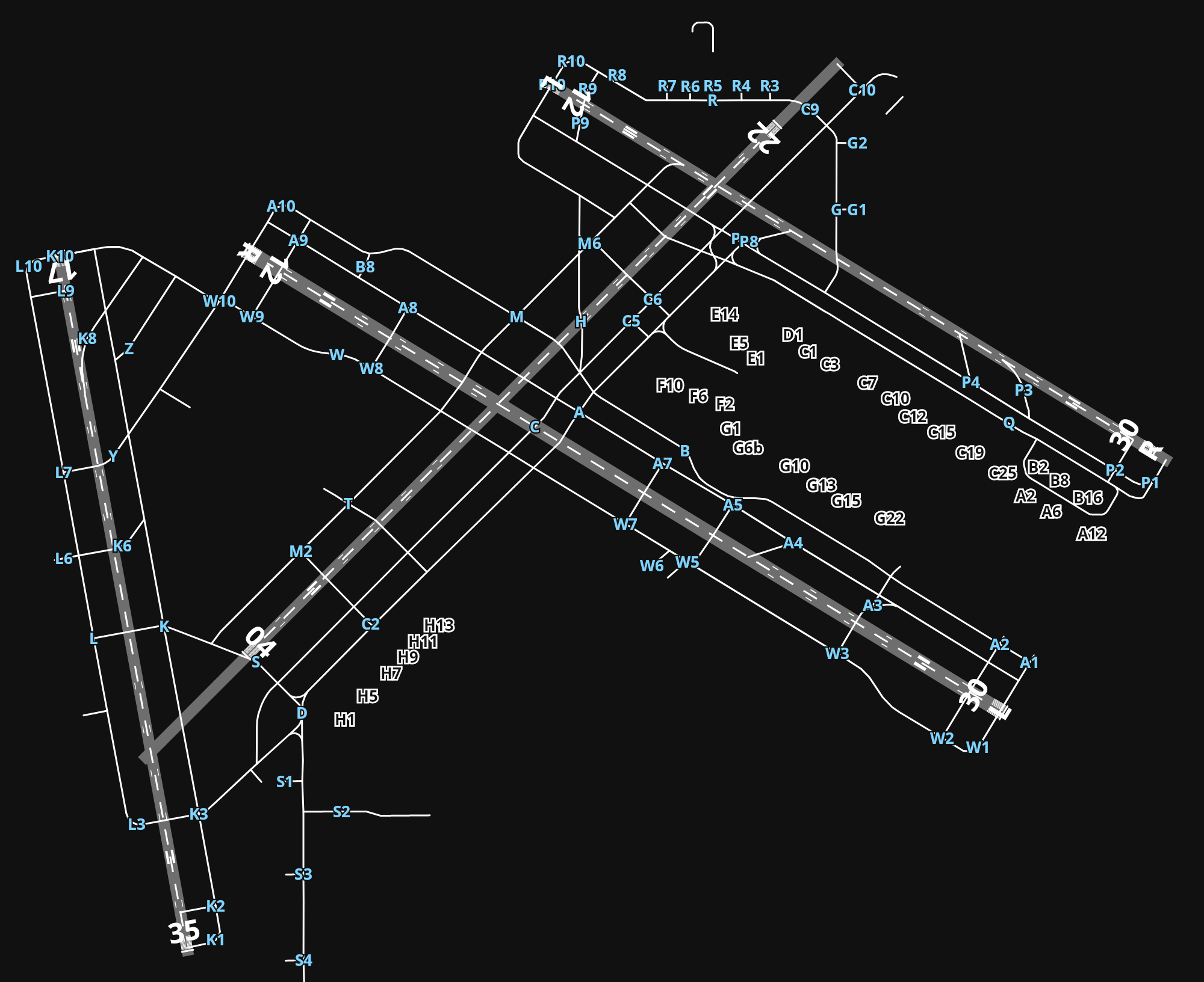 KMSP Minneapolis–Saint Paul International Airport airport diagram — runways, taxiways and parking stands