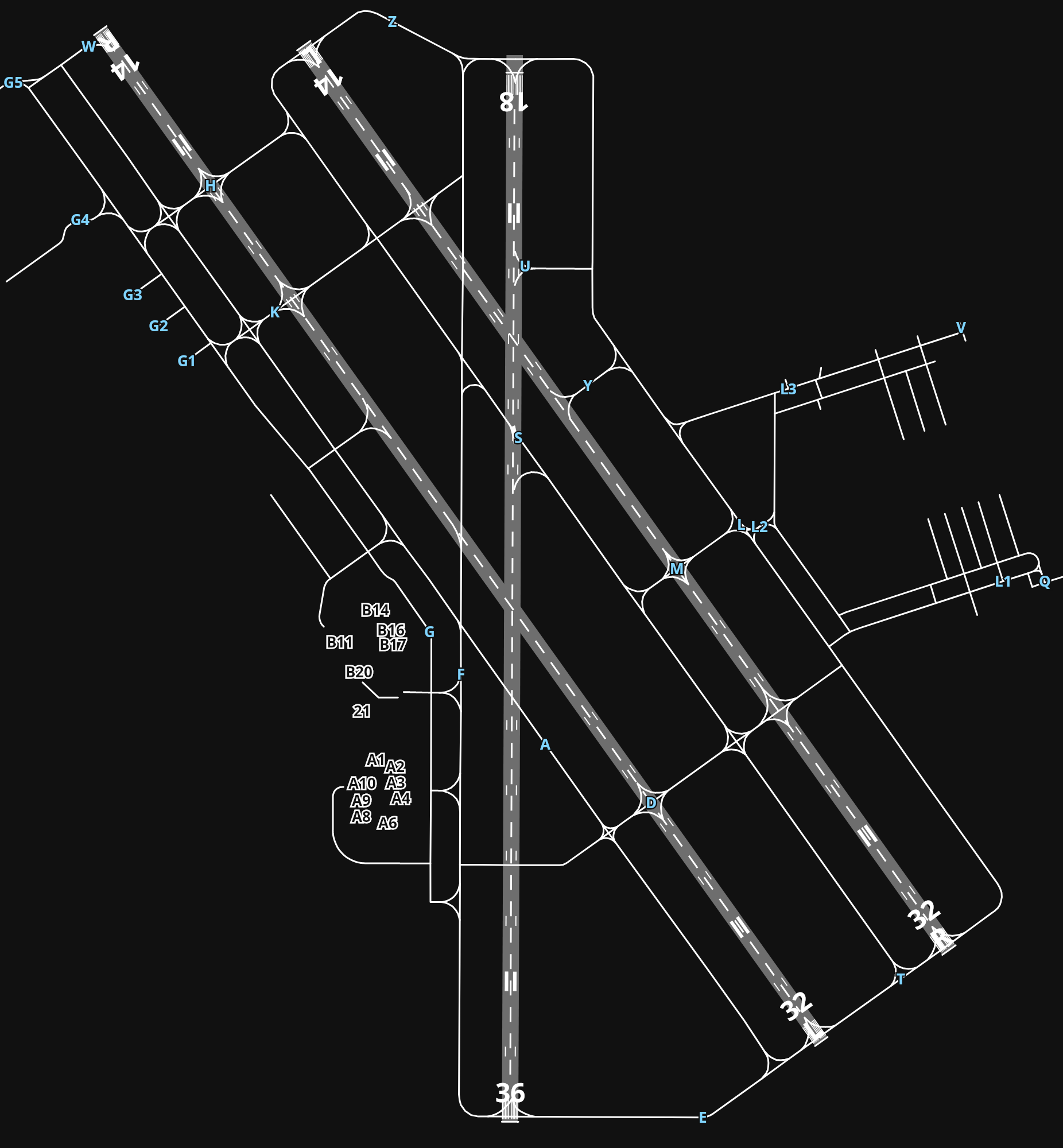 KOMA Eppley Airfield airport diagram — runways, taxiways and parking stands