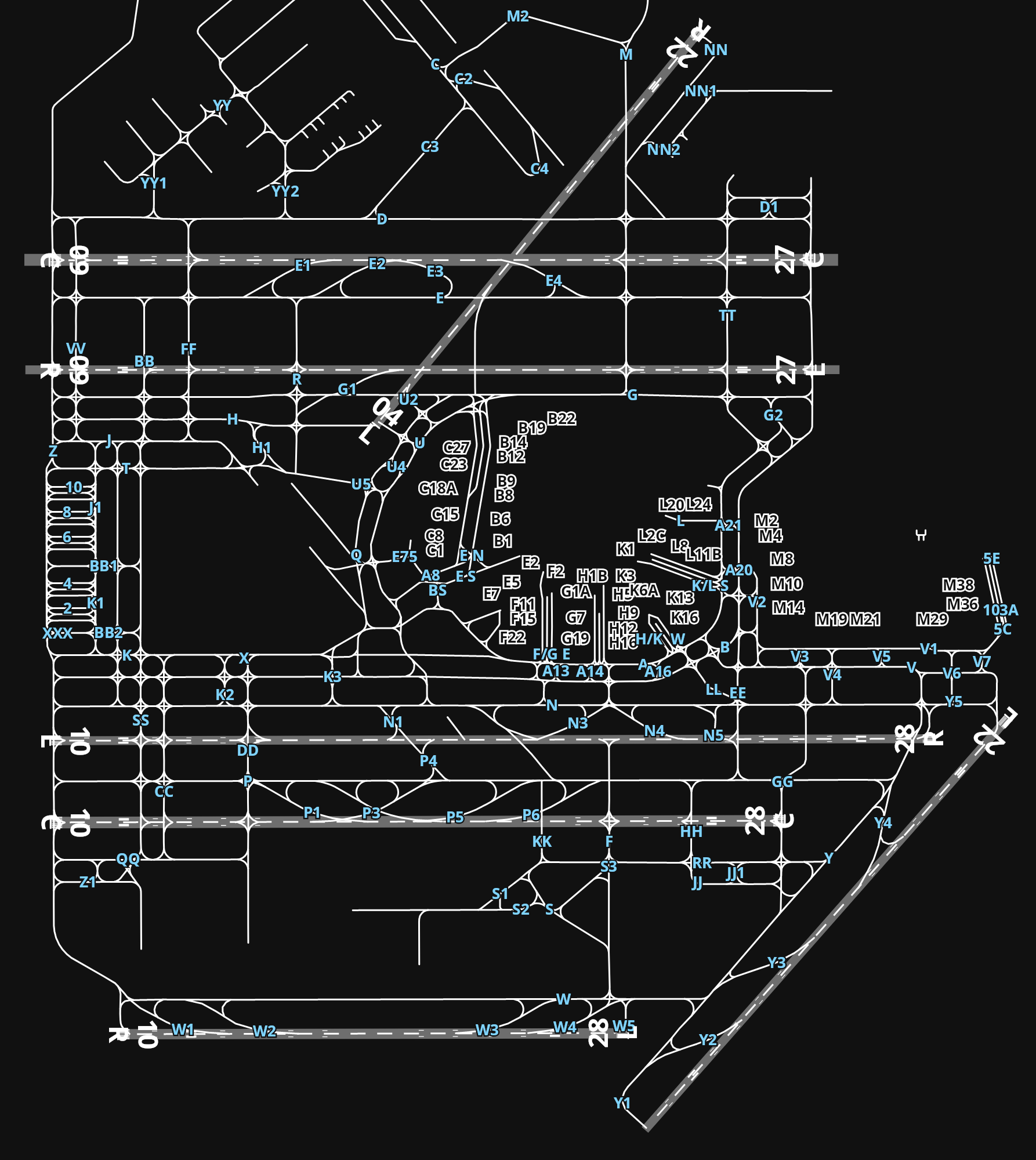 KORD Chicago O'Hare International Airport airport diagram — runways, taxiways and parking stands