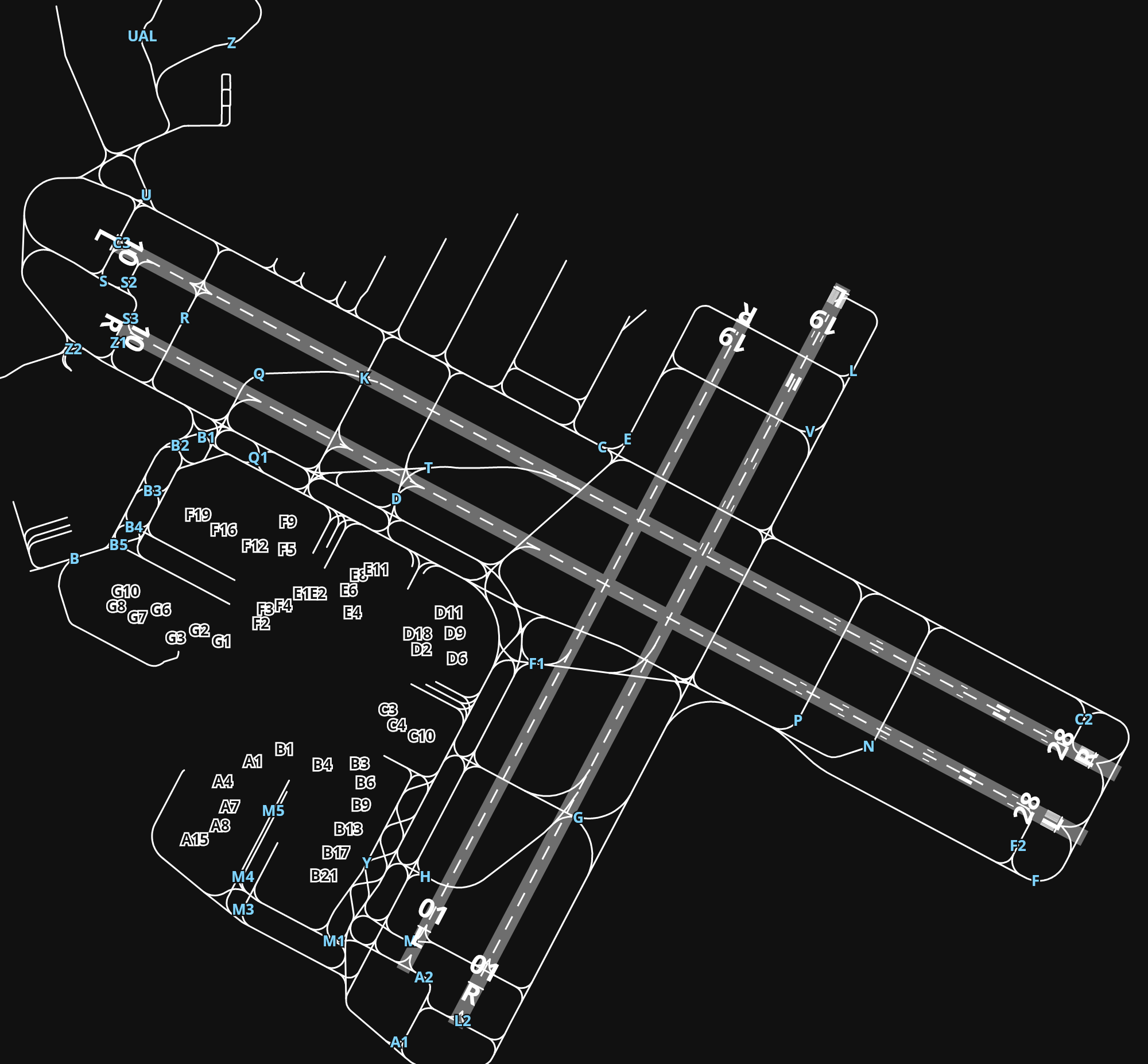 KSFO San Francisco International Airport airport diagram — runways, taxiways and parking stands