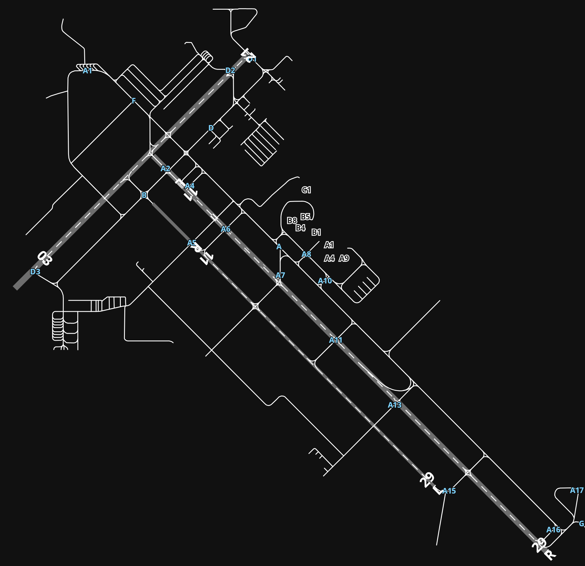 KTUS Tucson International Airport airport diagram — runways, taxiways and parking stands