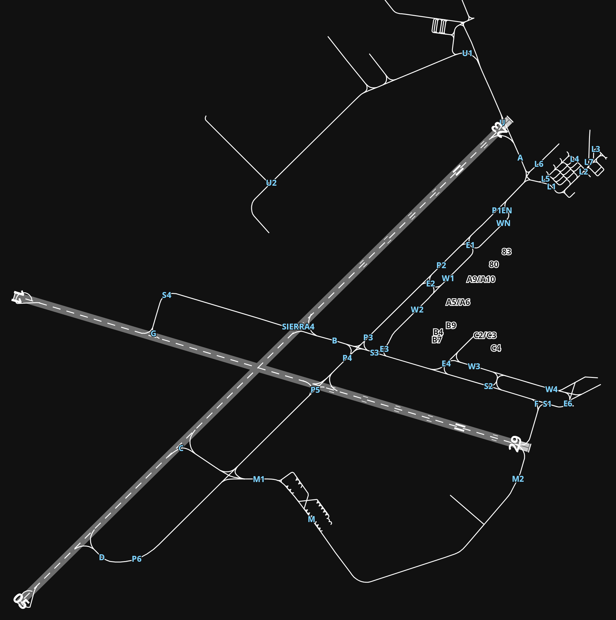LFBD Bordeaux-Mérignac Airport airport diagram — runways, taxiways and parking stands
