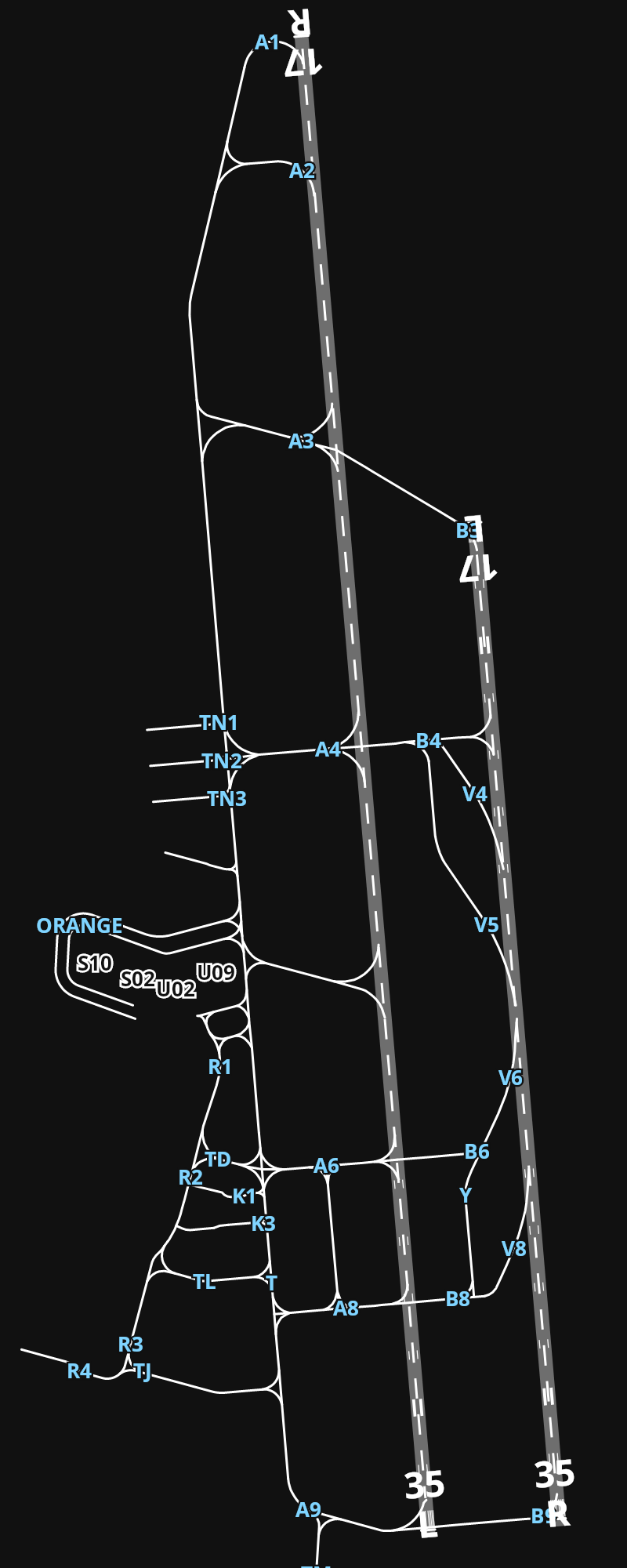 LFLL Lyon Saint-Exupéry Airport airport diagram — runways, taxiways and parking stands