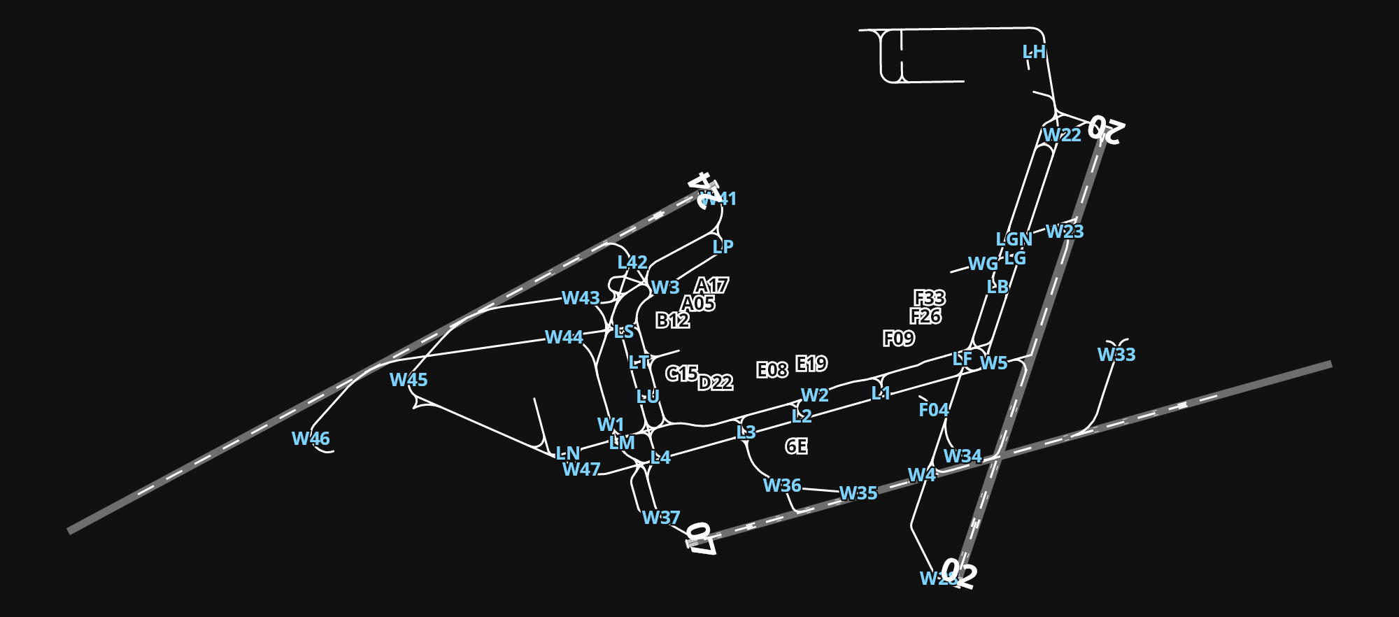 LFPO Paris-Orly Airport airport diagram — runways, taxiways and parking stands