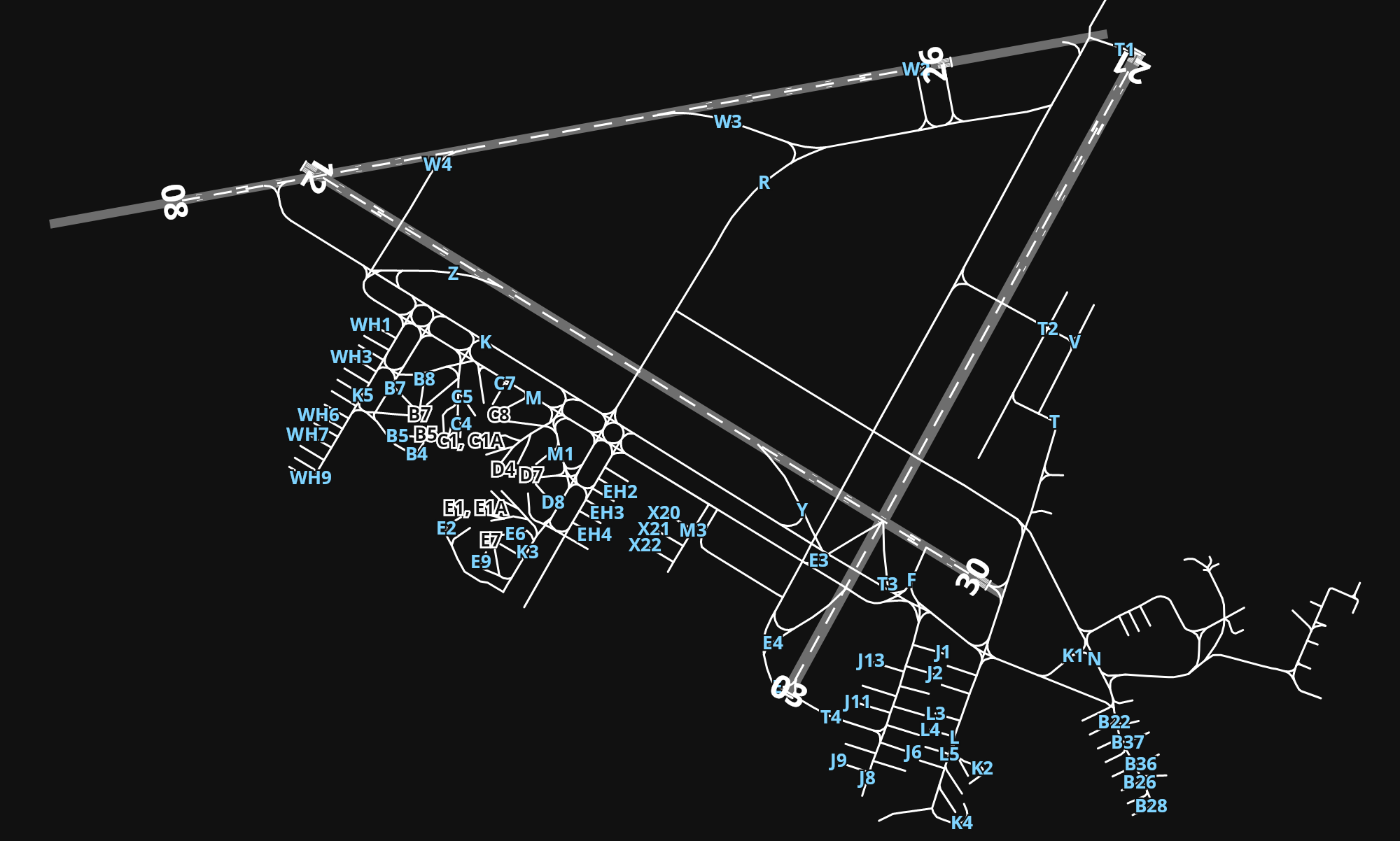 LLBG Ben Gurion International Airport airport diagram — runways, taxiways and parking stands