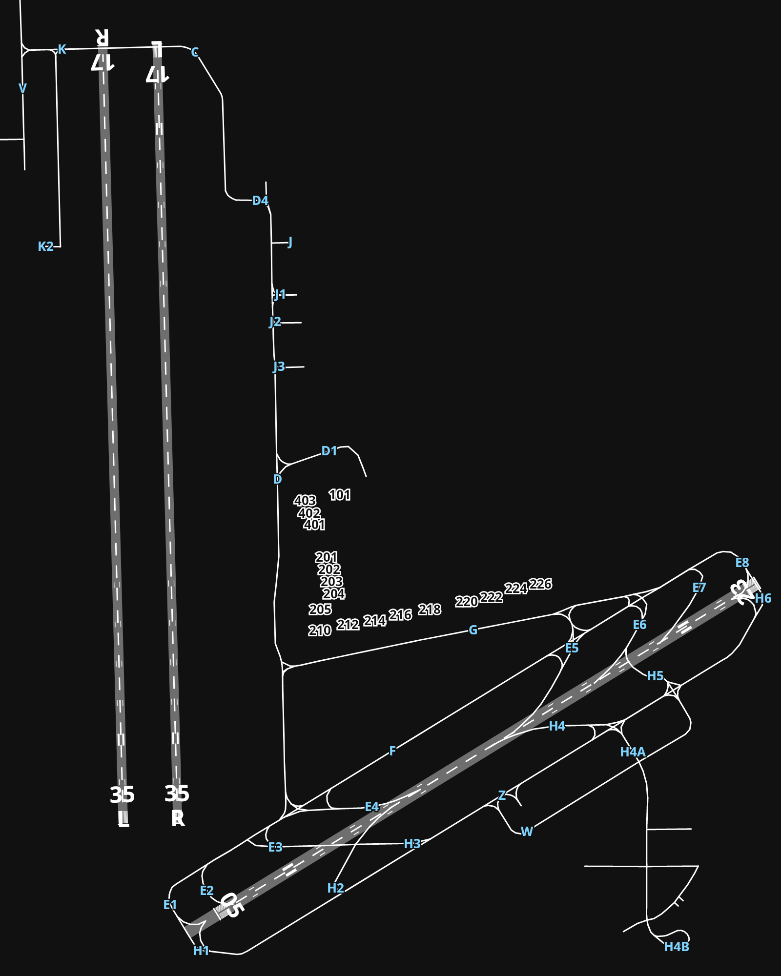 LTBA İstanbul Atatürk Airport airport diagram — runways, taxiways and parking stands
