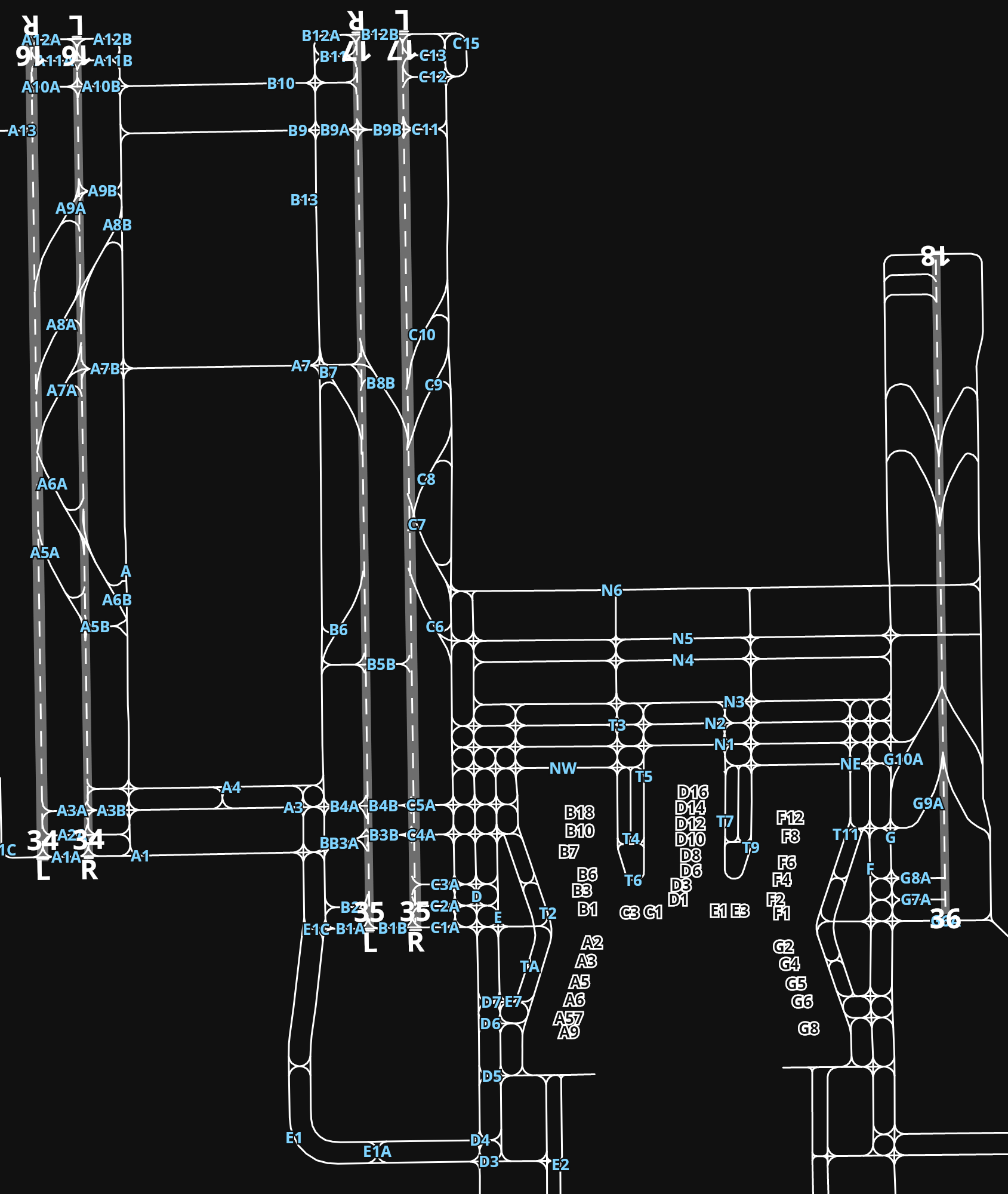 LTFM İstanbul Airport airport diagram — runways, taxiways and parking stands