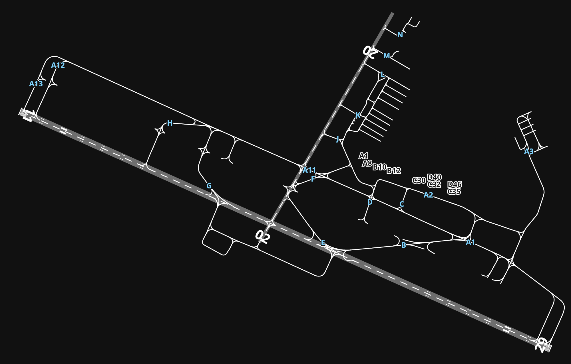 MMGL Guadalajara International Airport airport diagram — runways, taxiways and parking stands