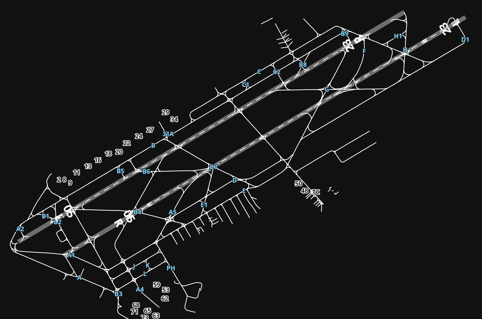 MMMX Benito Juárez International Airport airport diagram — runways, taxiways and parking stands