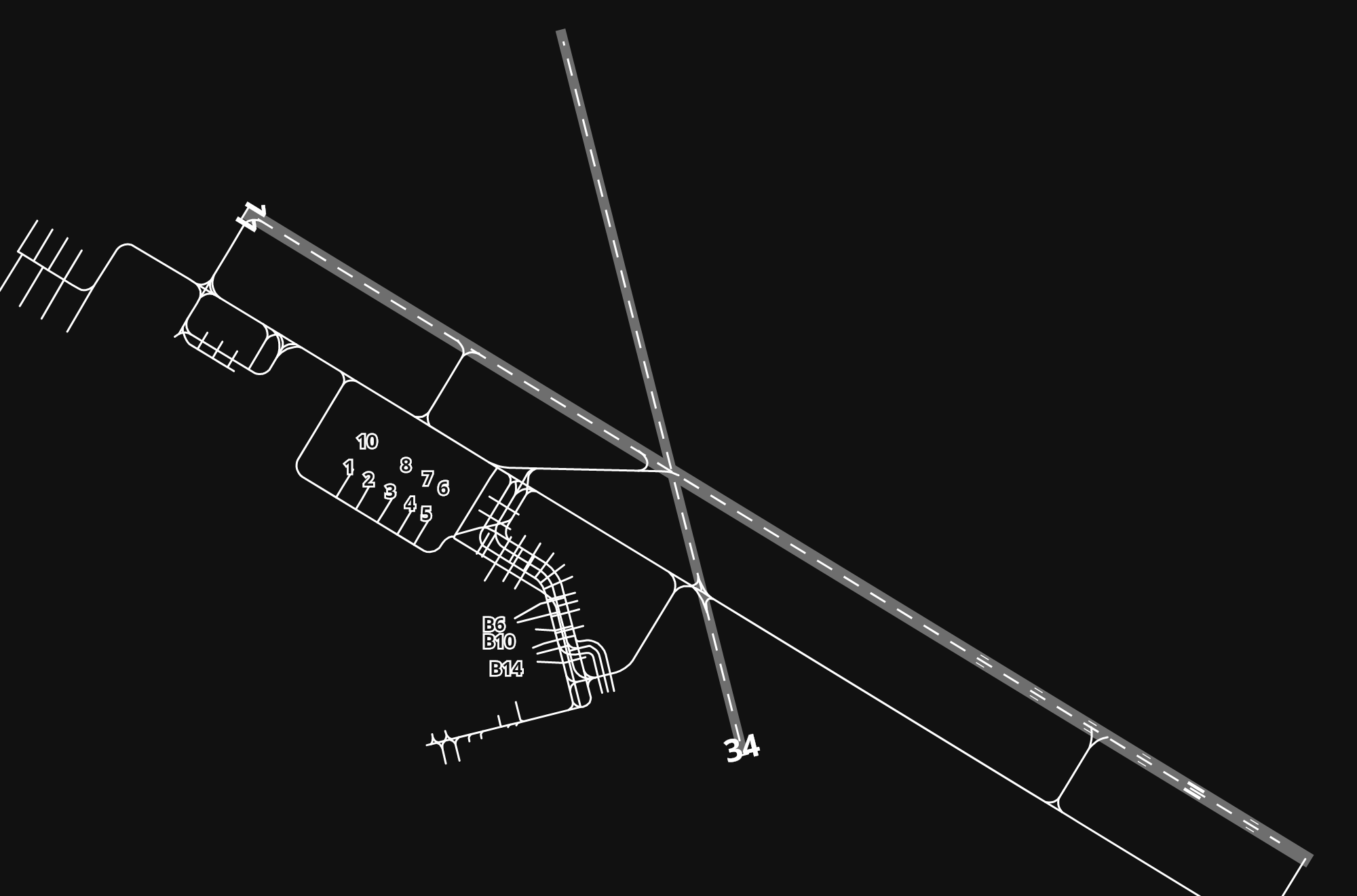 MMMY Monterrey International Airport airport diagram — runways, taxiways and parking stands