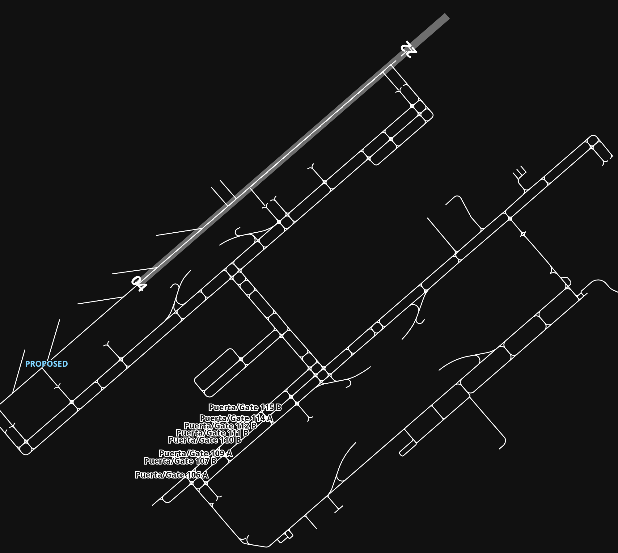 MMSM Aeropuerto Internacional General Felipe Ángeles airport diagram — runways, taxiways and parking stands