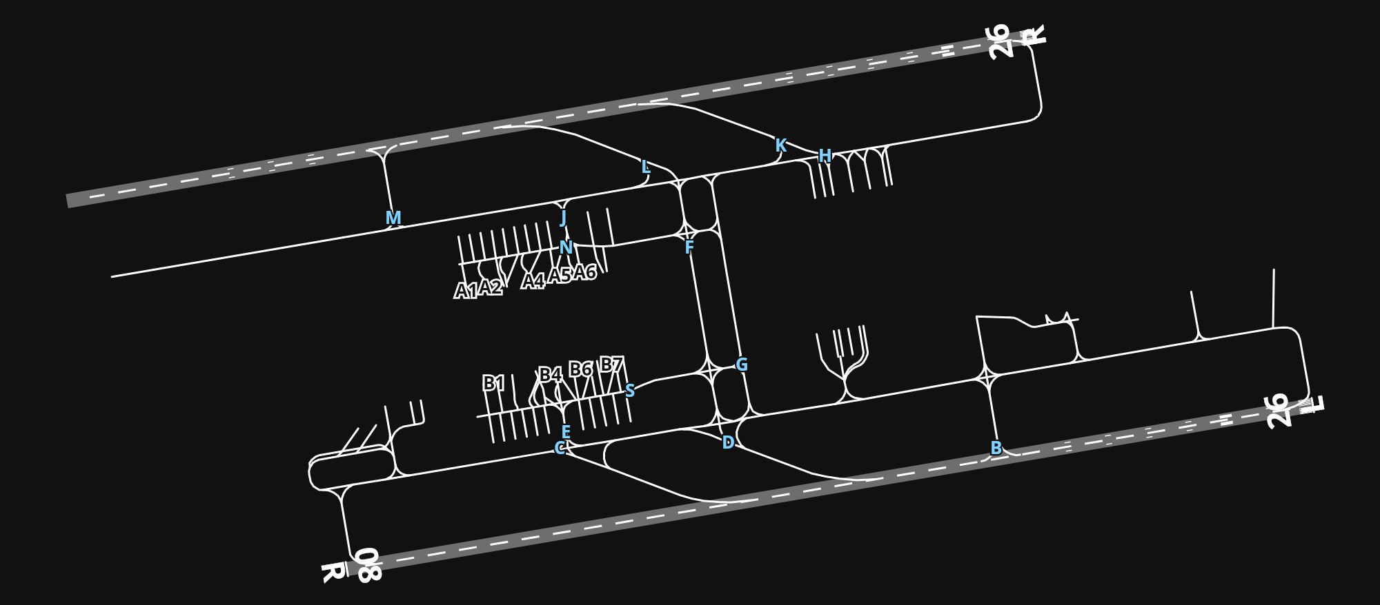 OJAI Queen Alia International Airport airport diagram — runways, taxiways and parking stands