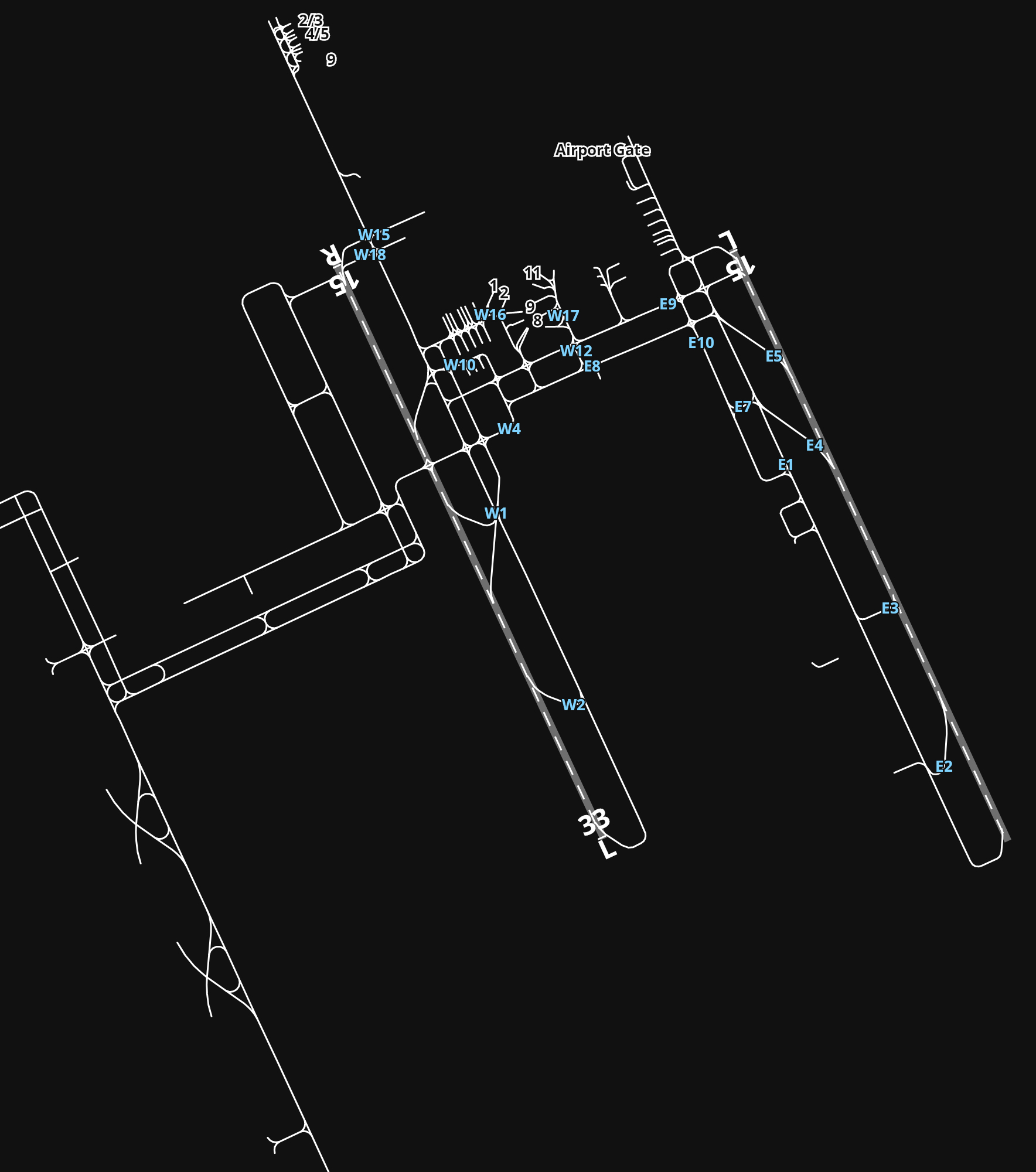 OKKK Kuwait Intl airport diagram — runways, taxiways and parking stands