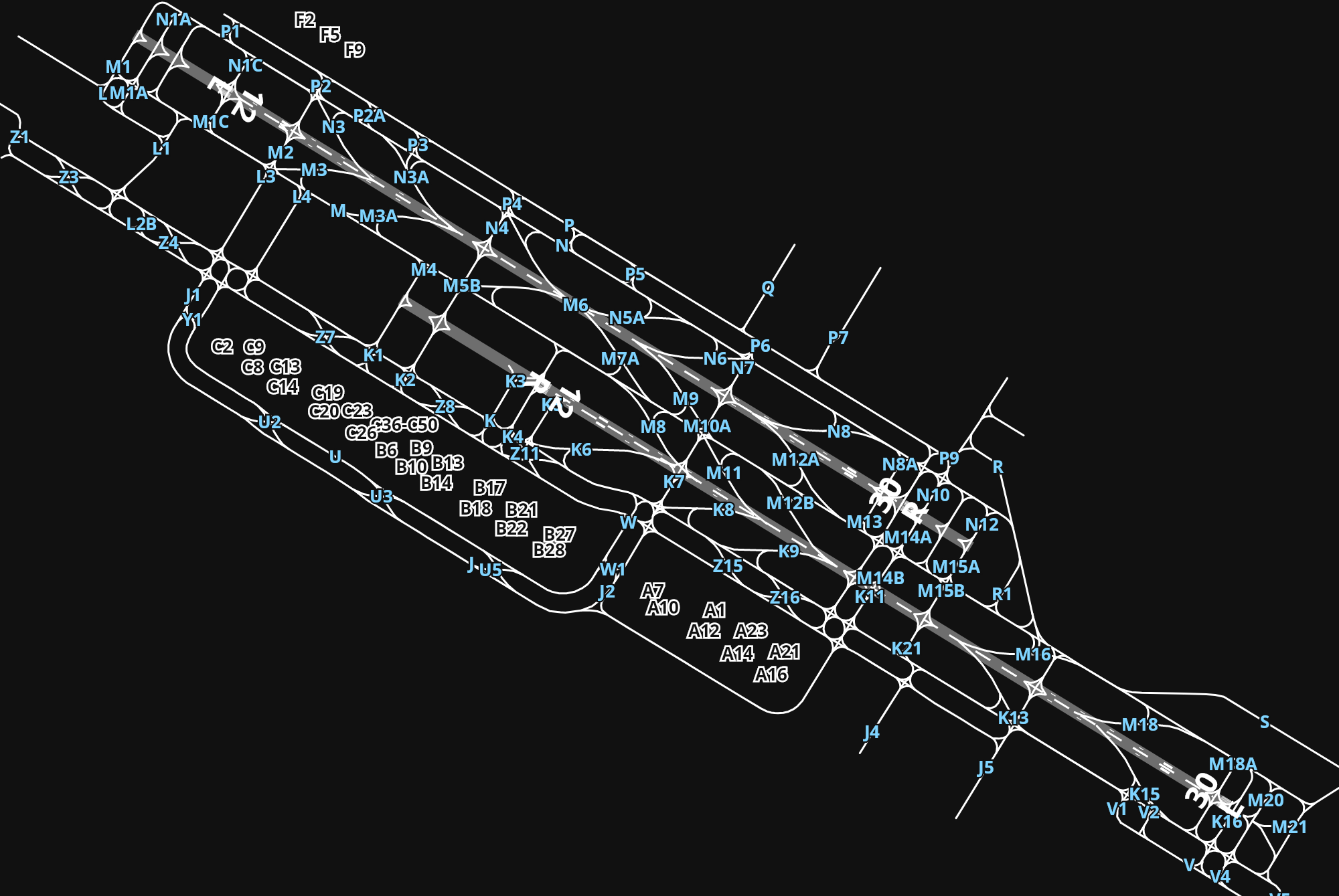 OMDB Dubai International Airport airport diagram — runways, taxiways and parking stands