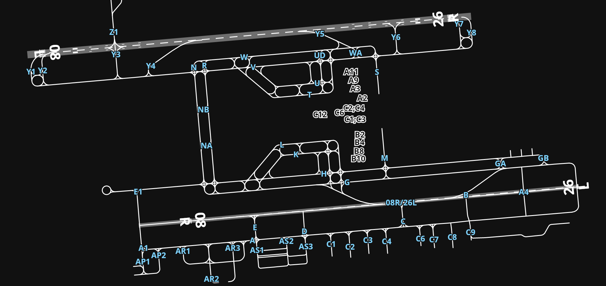 OOMS Muscat International Airport airport diagram — runways, taxiways and parking stands