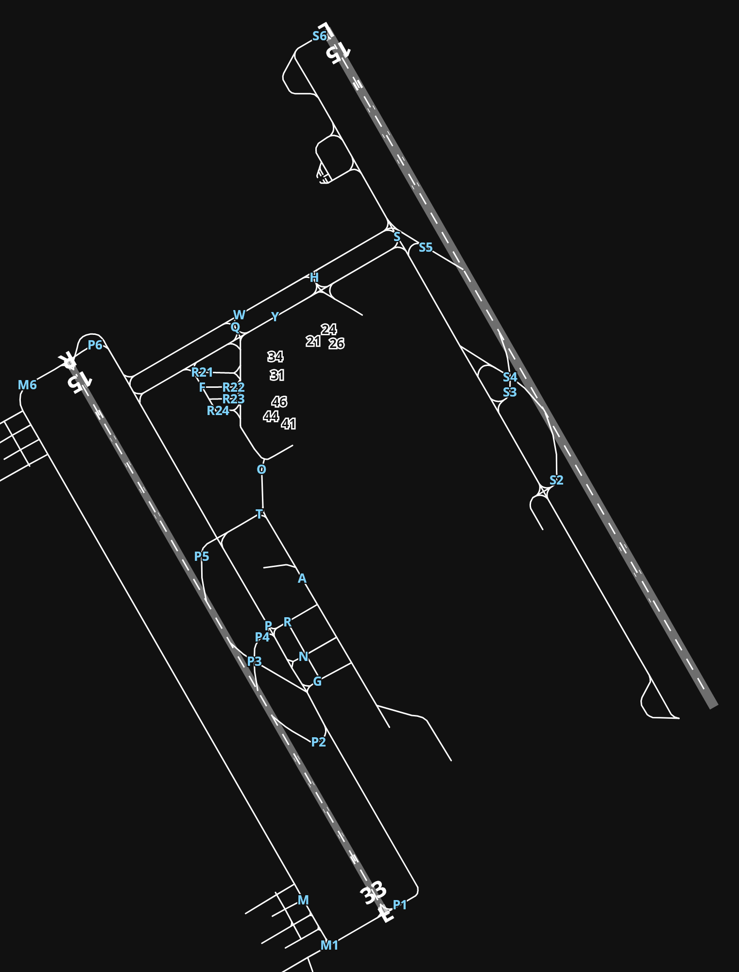 ORBI Baghdad International Airport / New Al Muthana Air Base airport diagram — runways, taxiways and parking stands