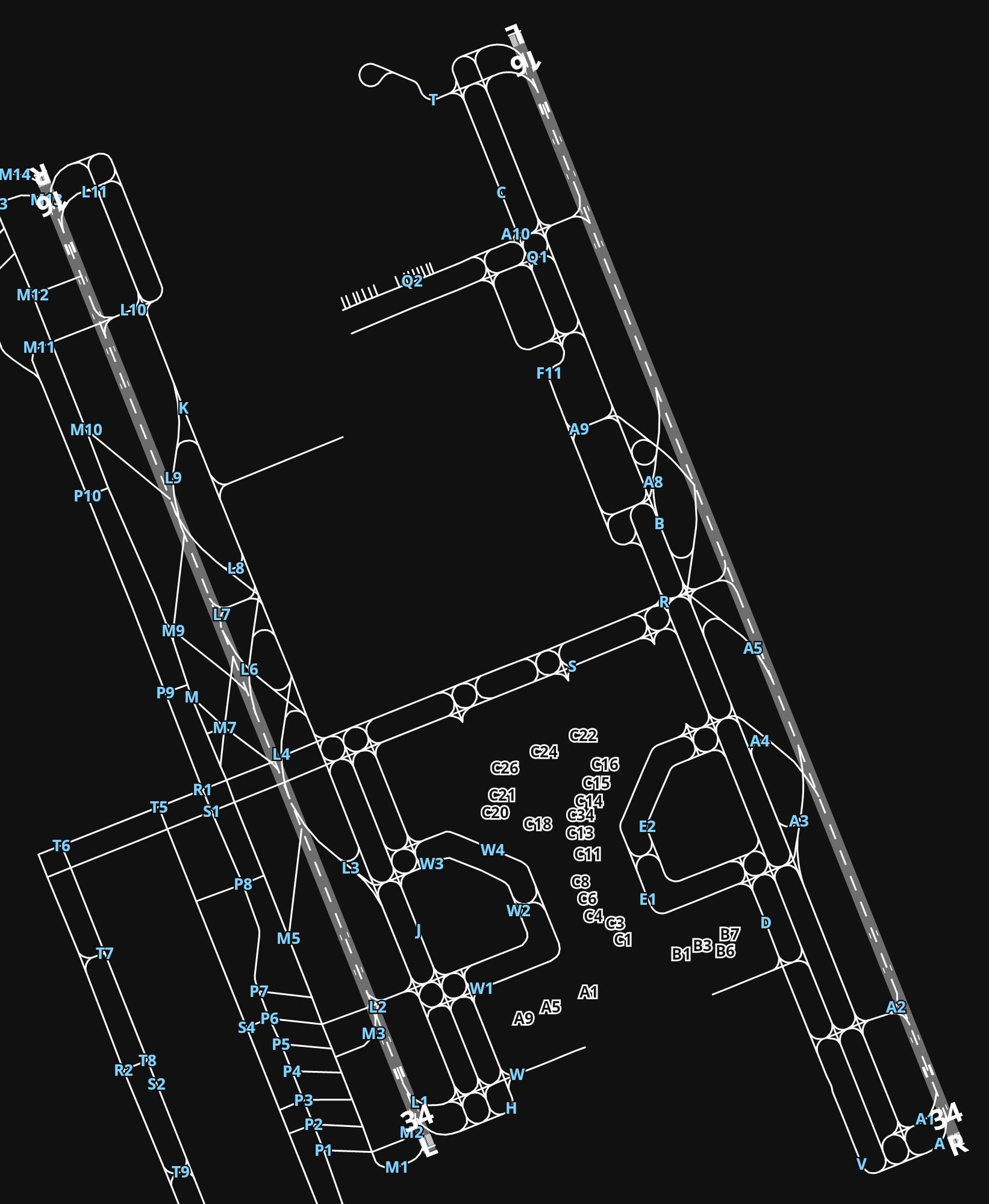 OTHH Hamad International Airport airport diagram — runways, taxiways and parking stands