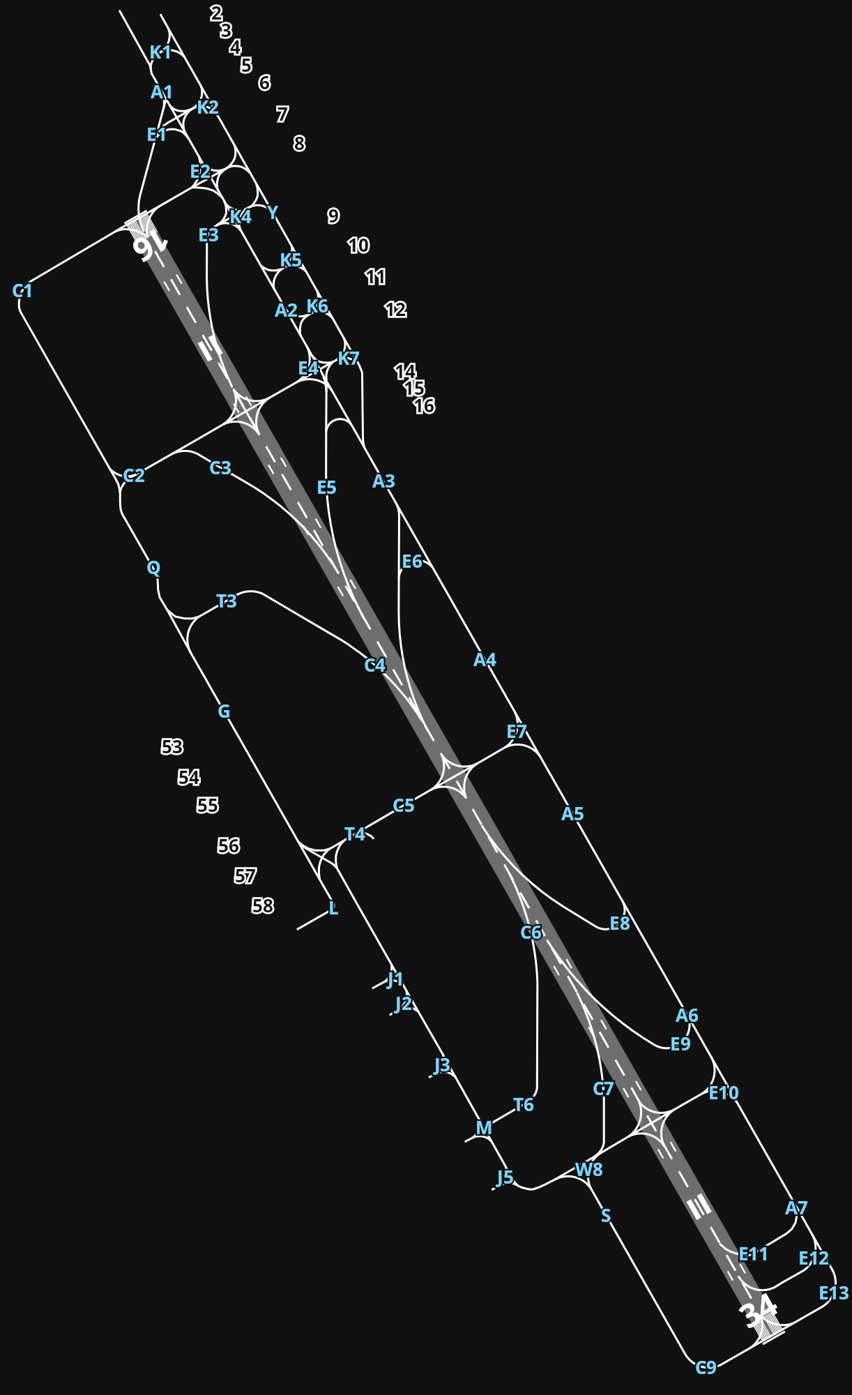 RJFF Fukuoka Airport airport diagram — runways, taxiways and parking stands