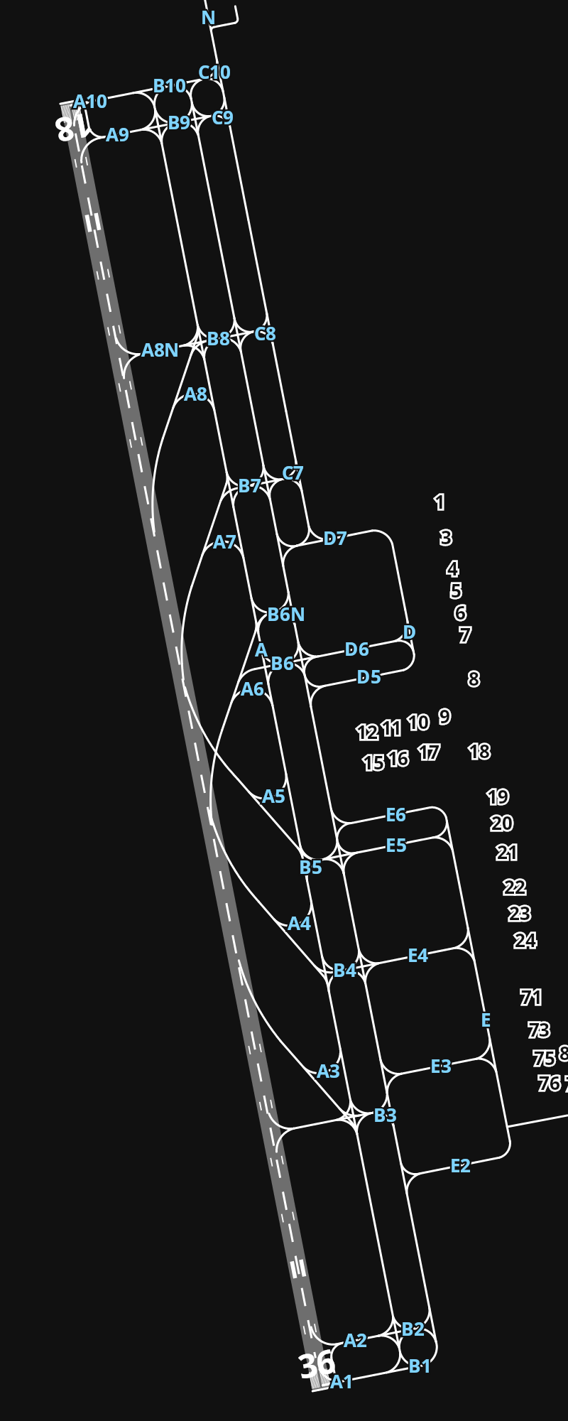 RJGG Chubu Centrair International Airport airport diagram — runways, taxiways and parking stands