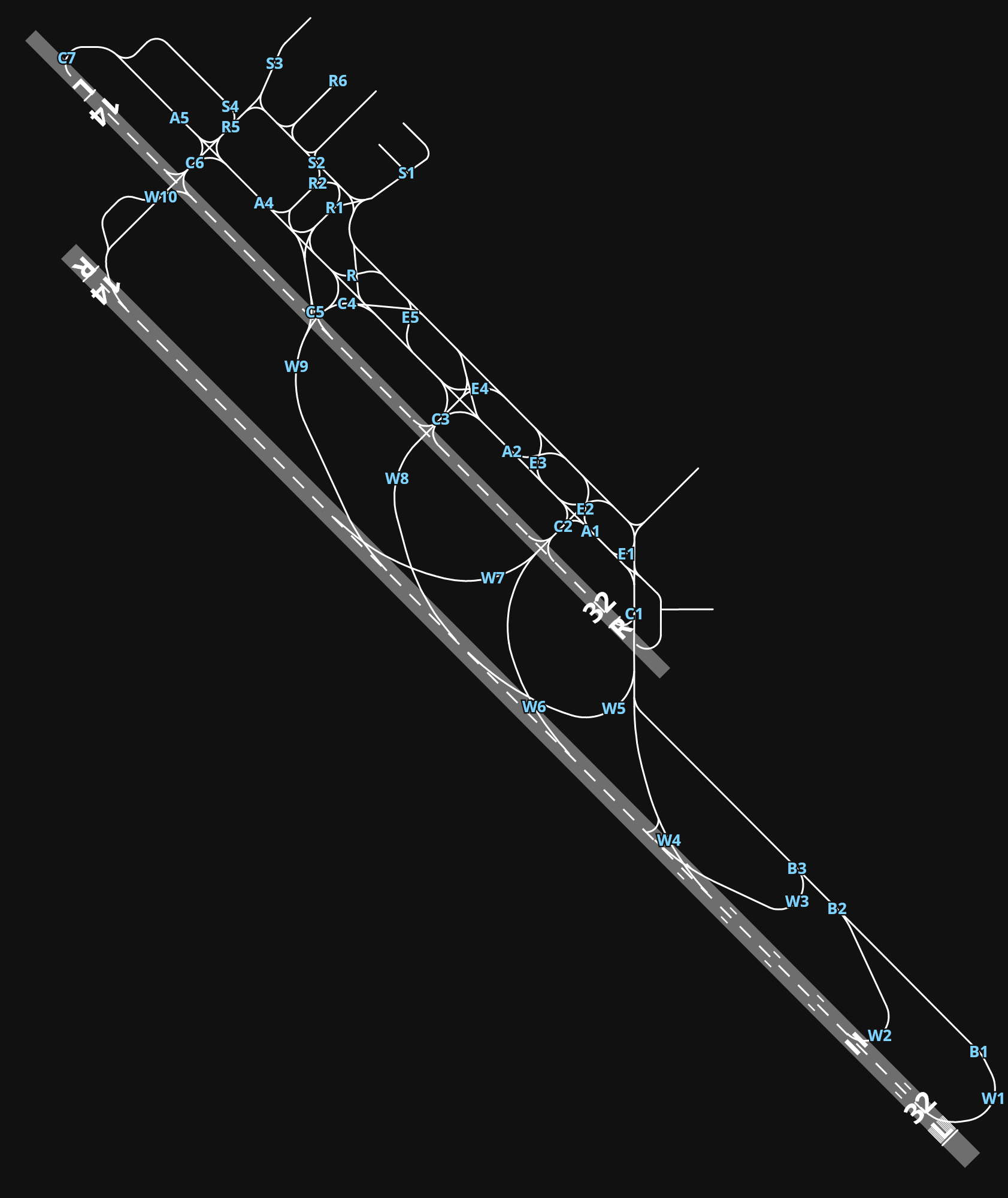 RJOO Osaka International Airport airport diagram — runways, taxiways and parking stands