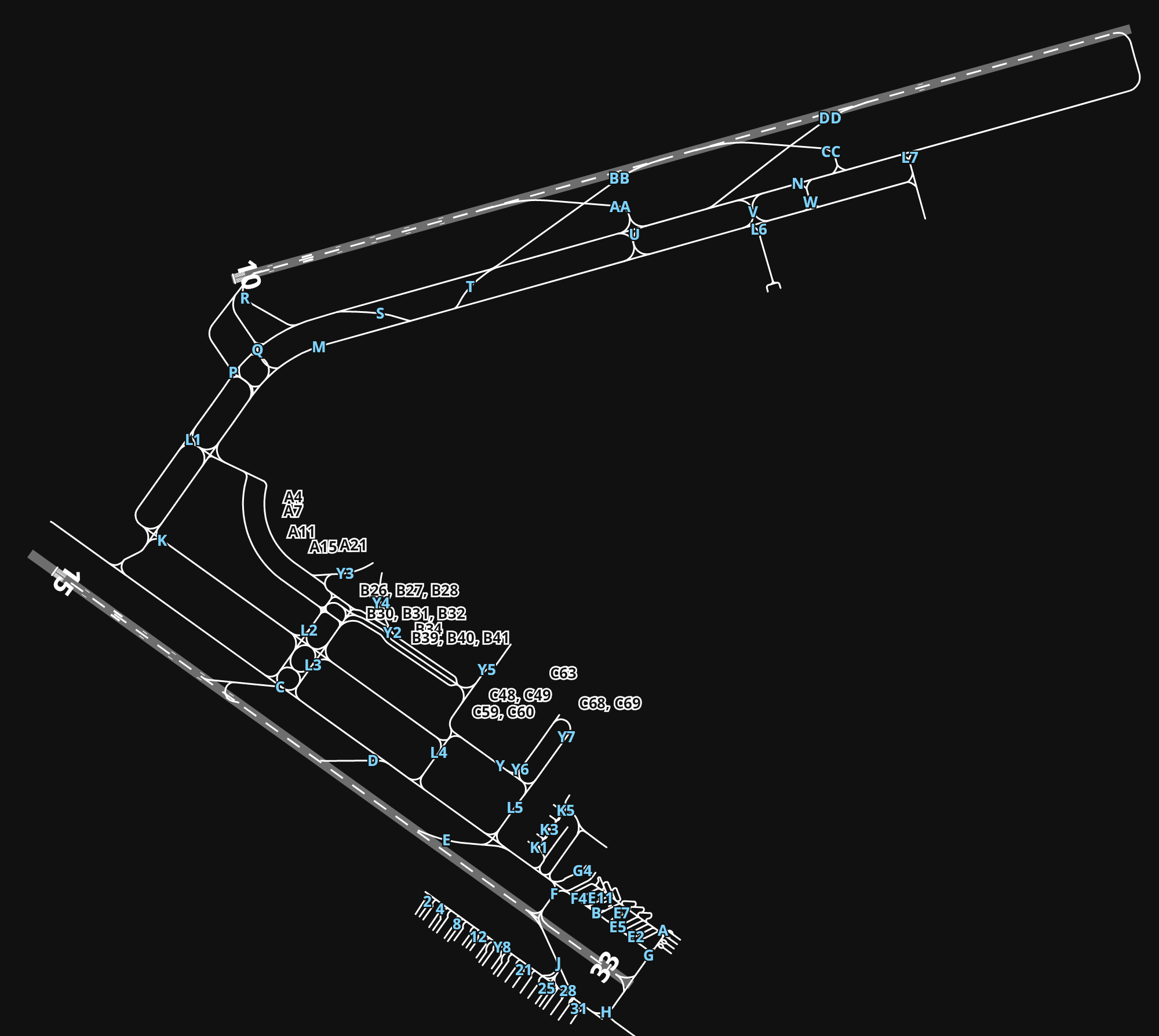 SBGL Rio Galeão – Tom Jobim International Airport airport diagram — runways, taxiways and parking stands