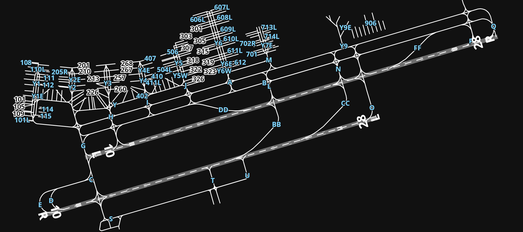 SBGR André Franco Montoro International Airport airport diagram — runways, taxiways and parking stands